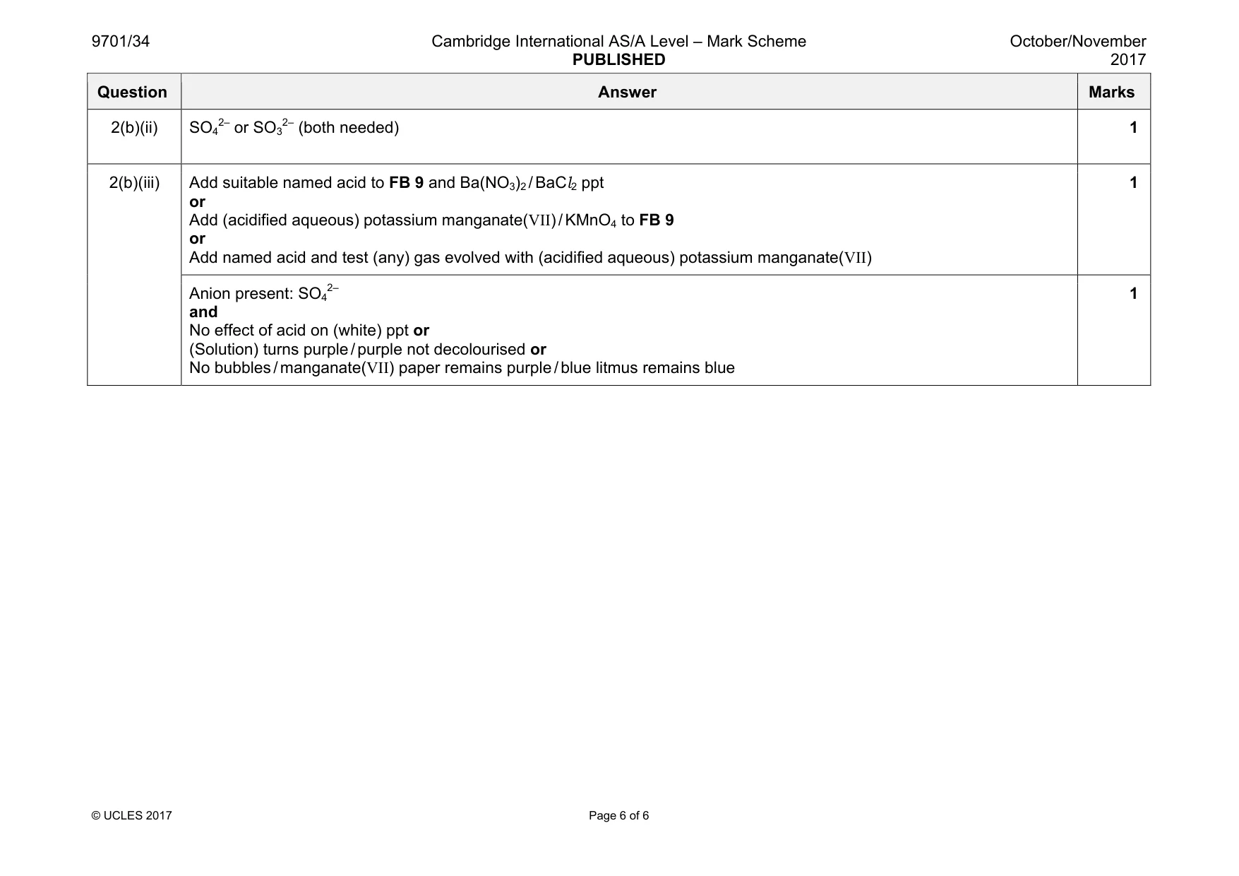 Mark scheme, page 6 of 6