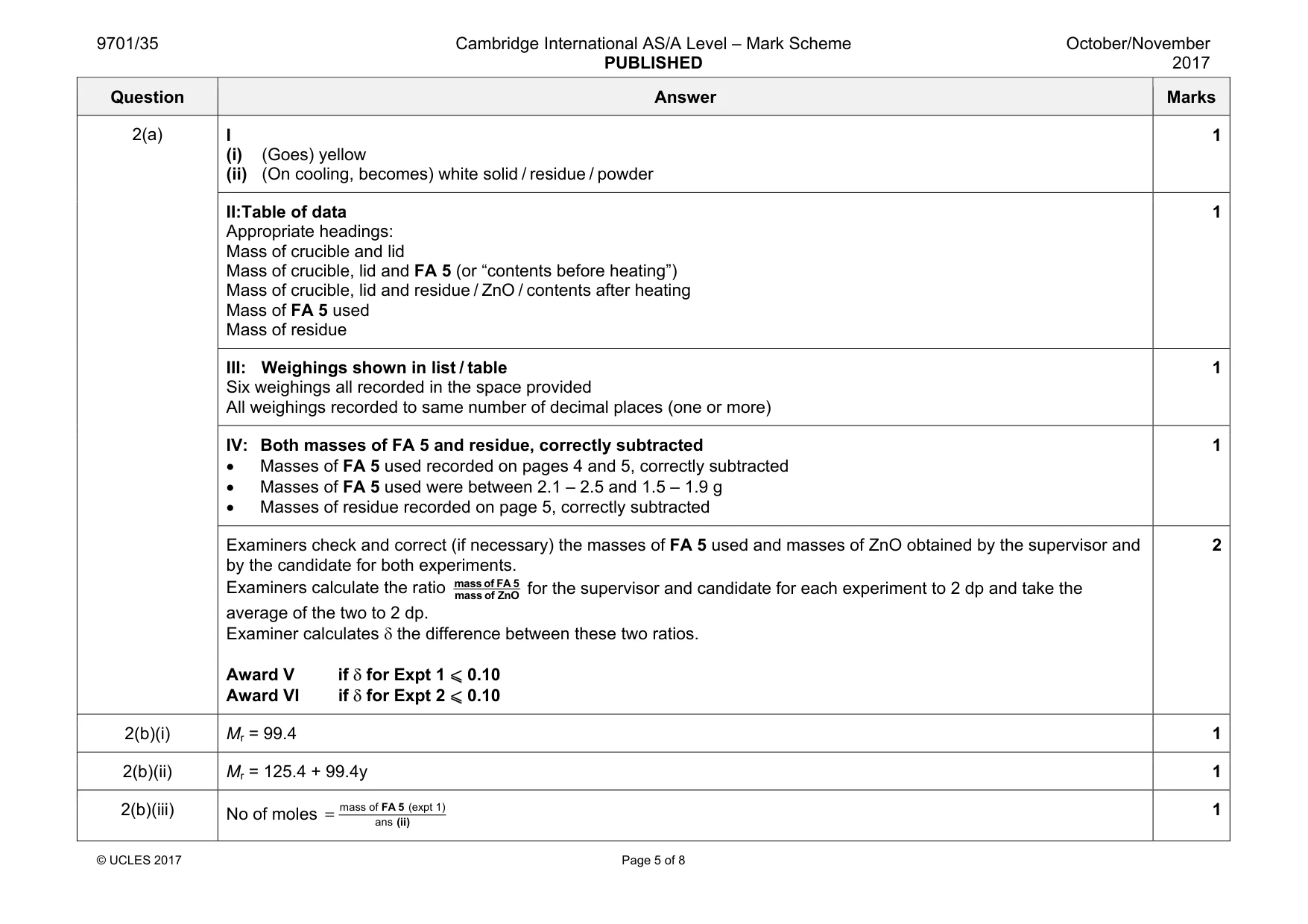Mark scheme, page 5 of 8