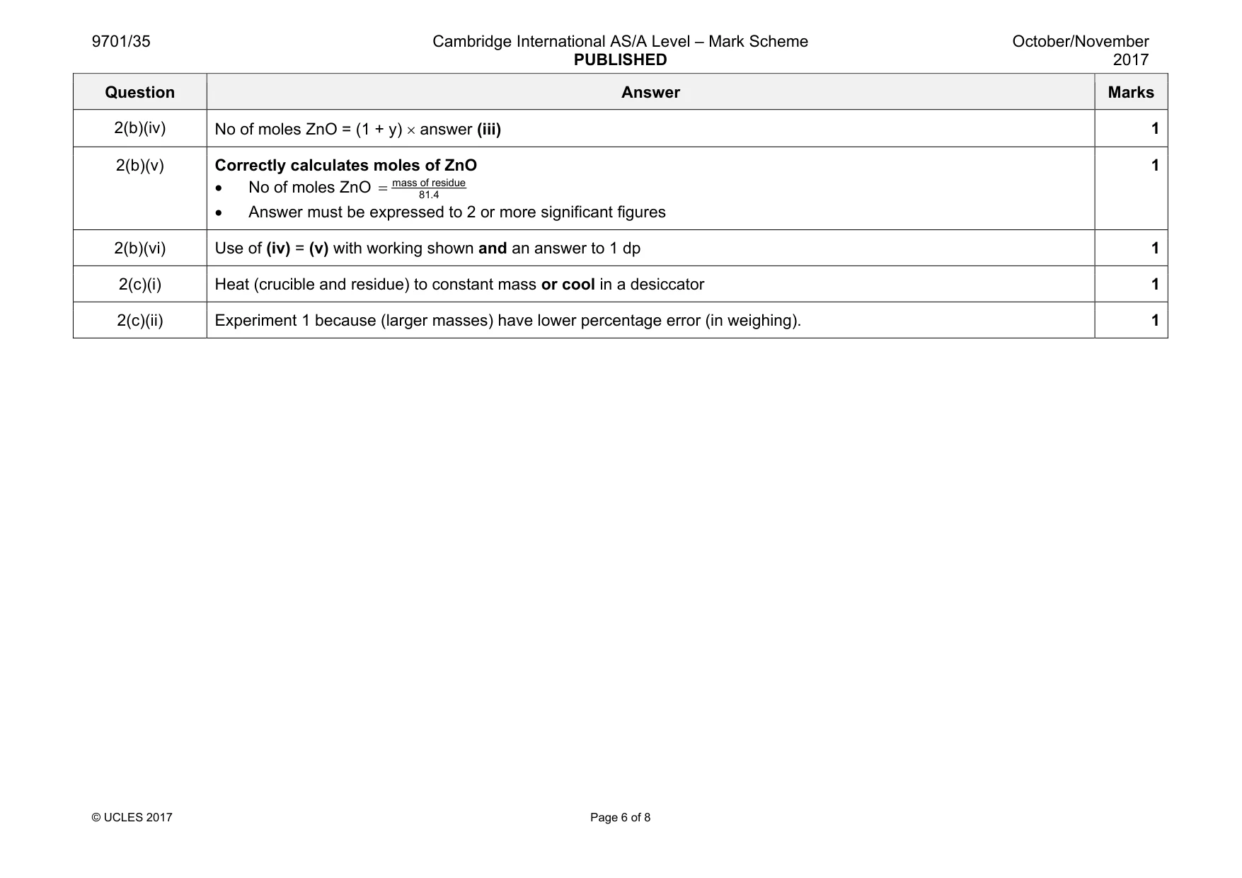 Mark scheme, page 6 of 8