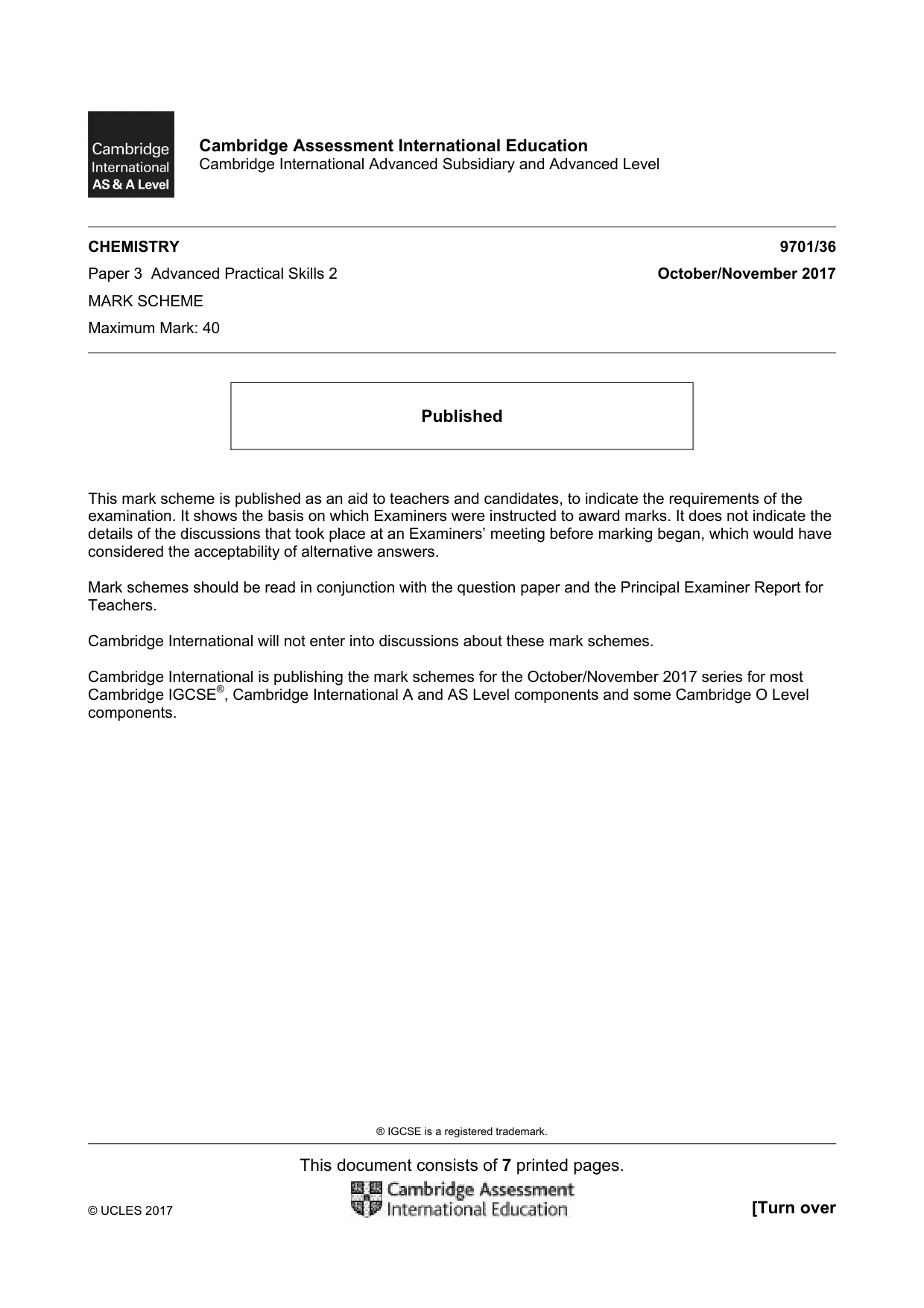 Mark scheme, page 1 of 7