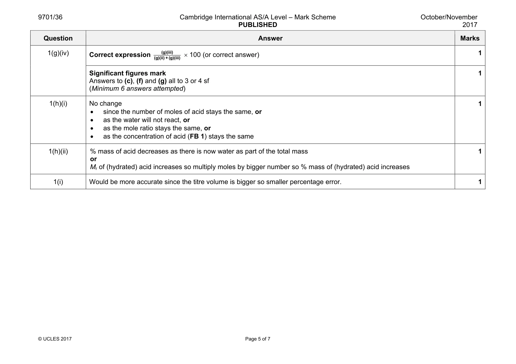 Mark scheme, page 5 of 7
