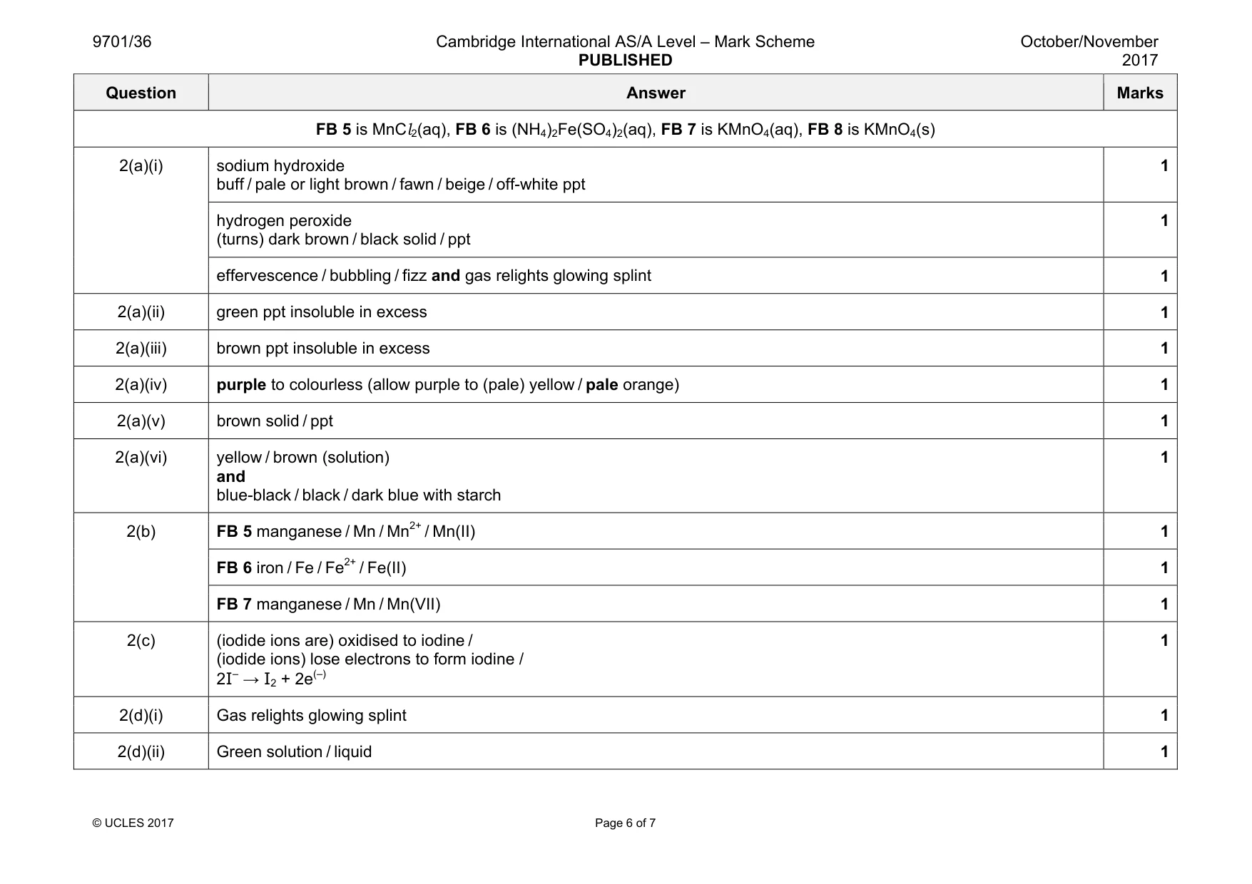 Mark scheme, page 6 of 7
