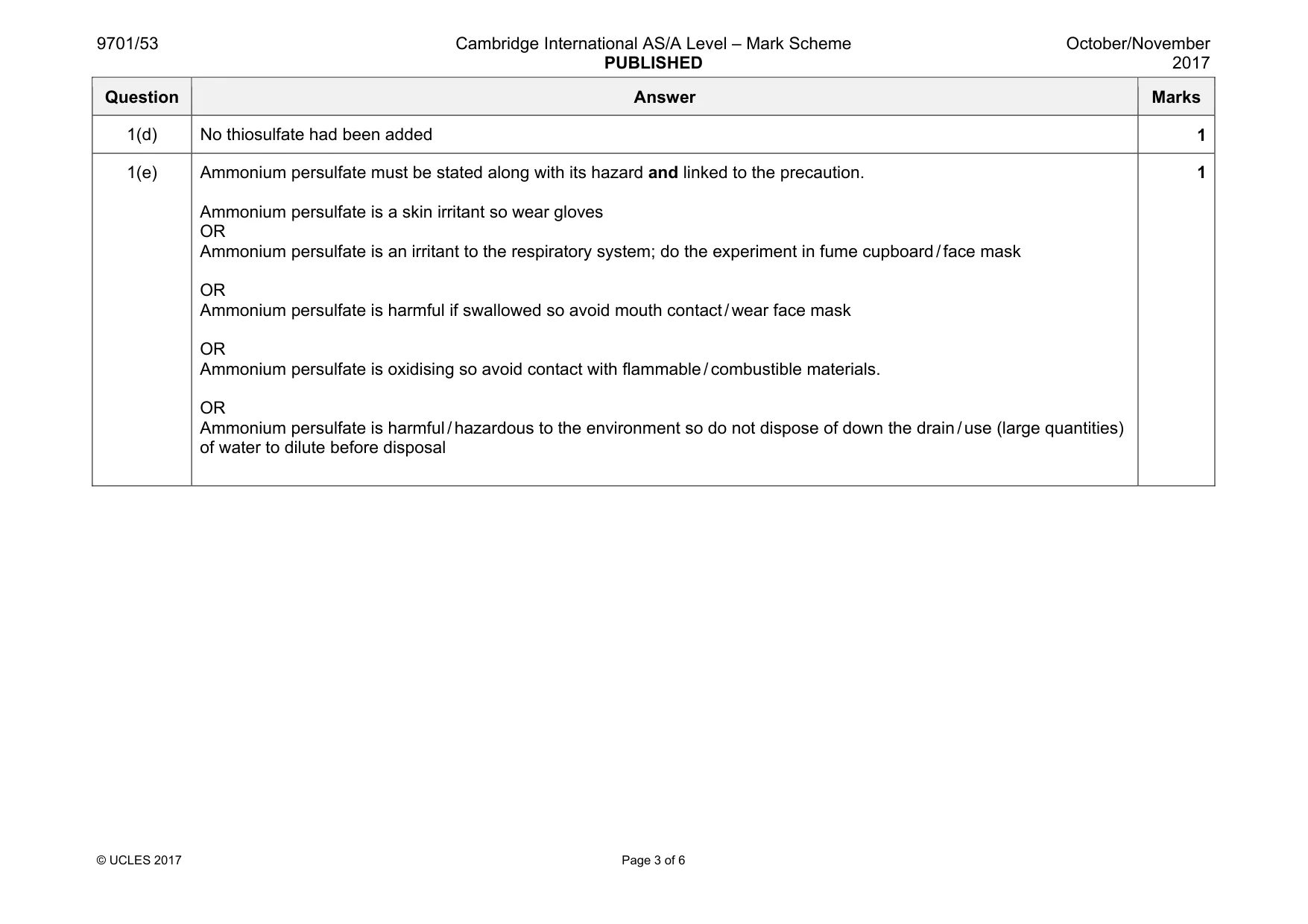 Mark scheme, page 3 of 6