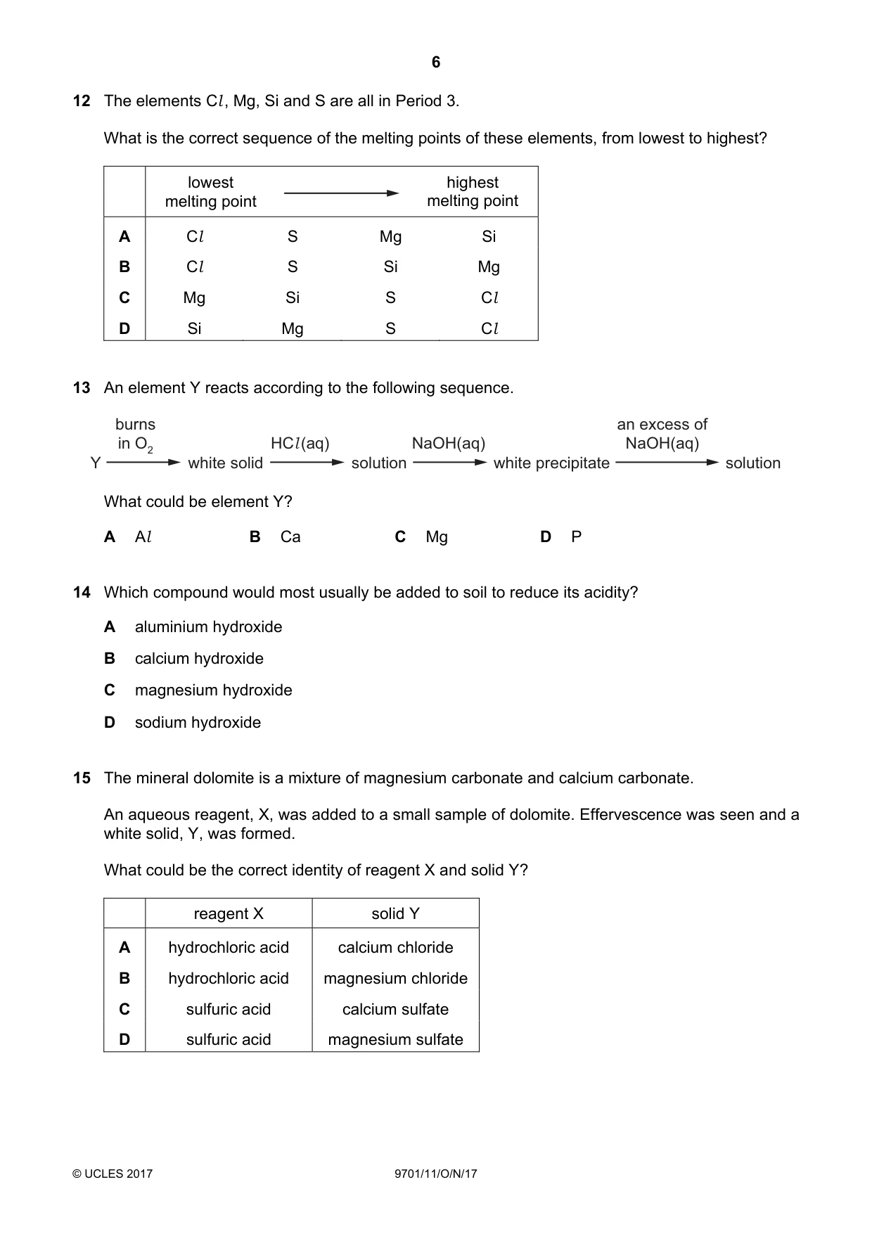 Cambridge A Level Chemistry 9701 2017 Oct/Nov Paper 1 · Variant 1 question paper, page 6 of 16