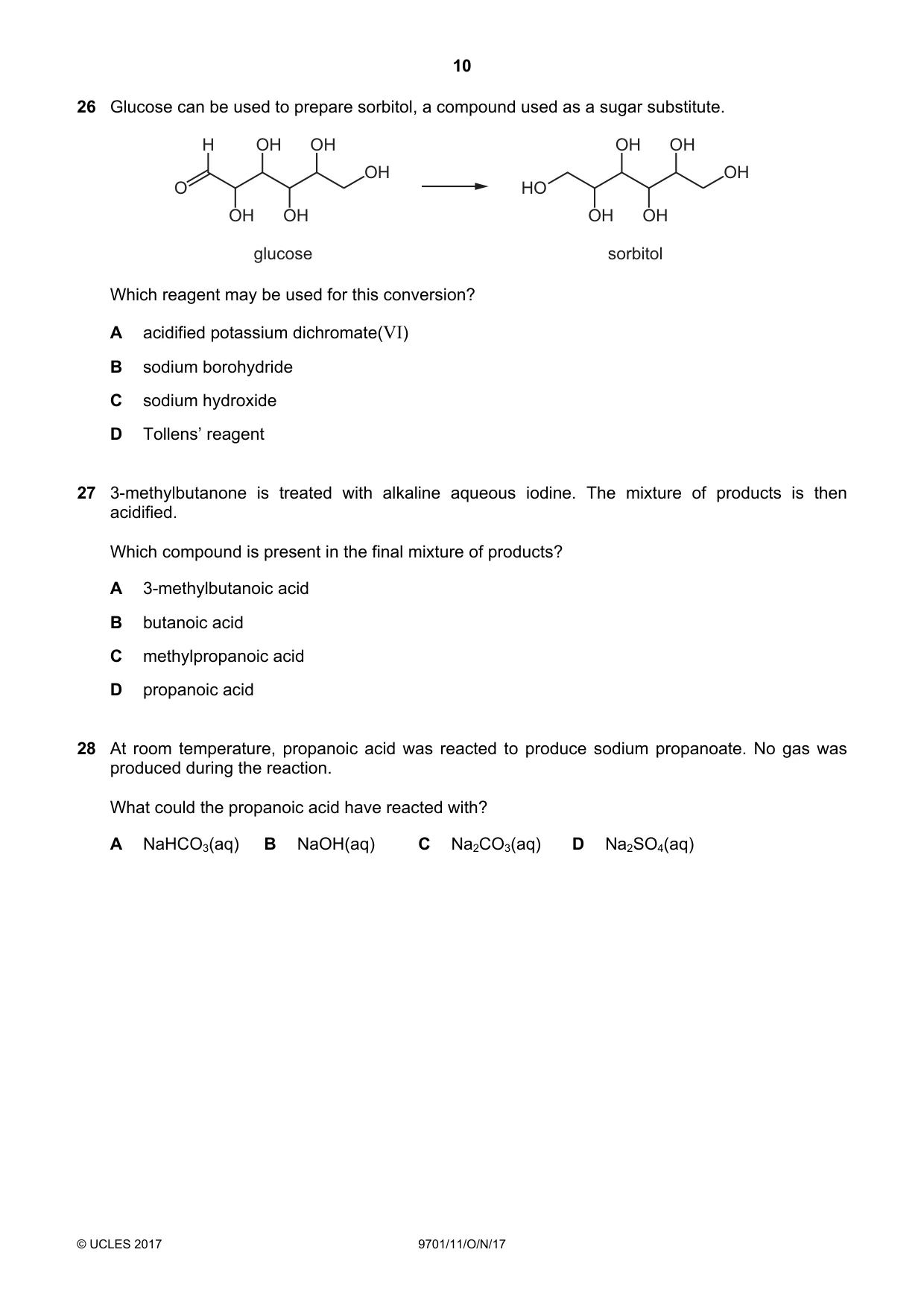 Cambridge A Level Chemistry 9701 2017 Oct/Nov Paper 1 · Variant 1 question paper, page 10 of 16