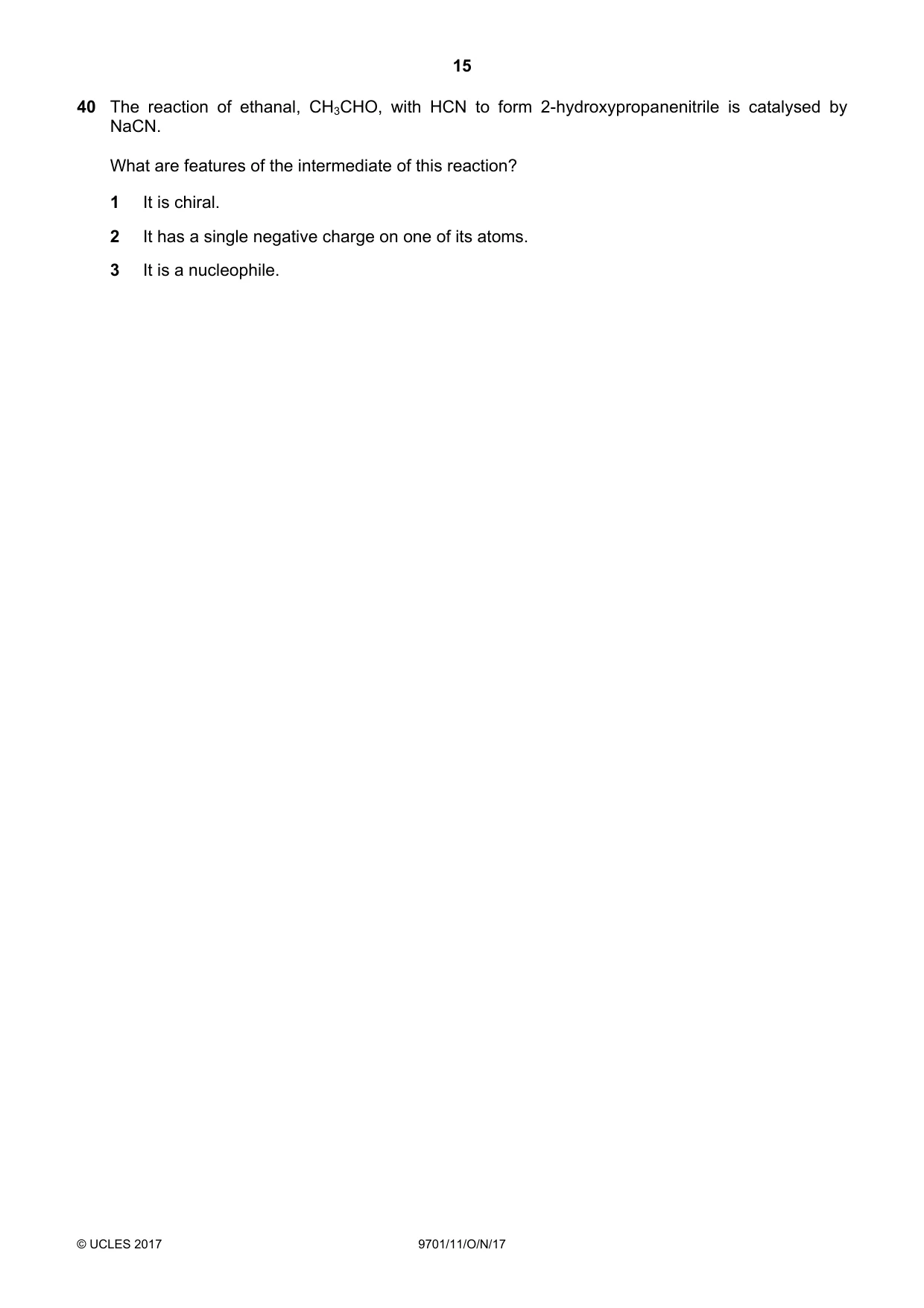 Cambridge A Level Chemistry 9701 2017 Oct/Nov Paper 1 · Variant 1 question paper, page 15 of 16