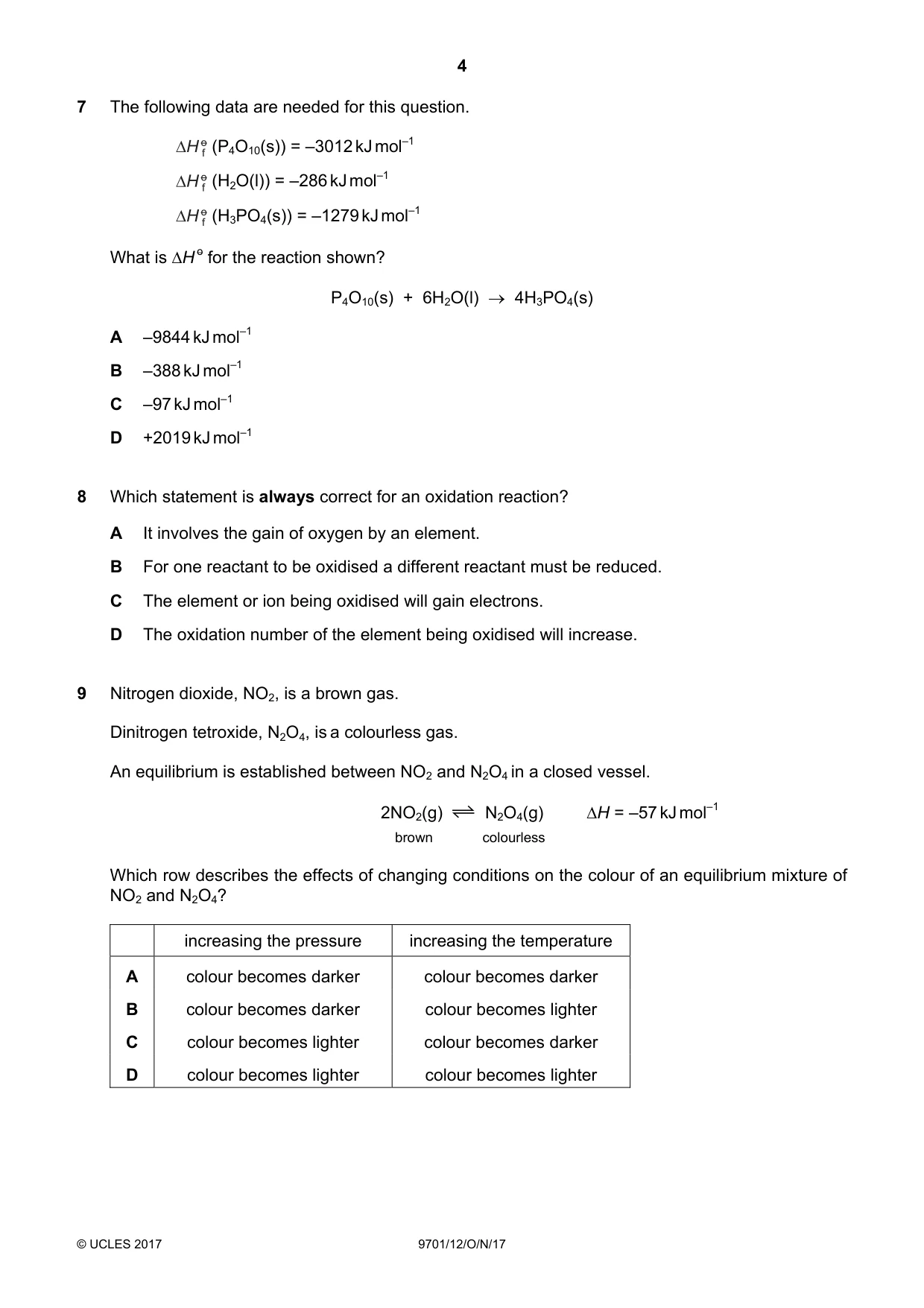 Cambridge A Level Chemistry 9701 2017 Oct/Nov Paper 1 · Variant 2 question paper, page 4 of 16