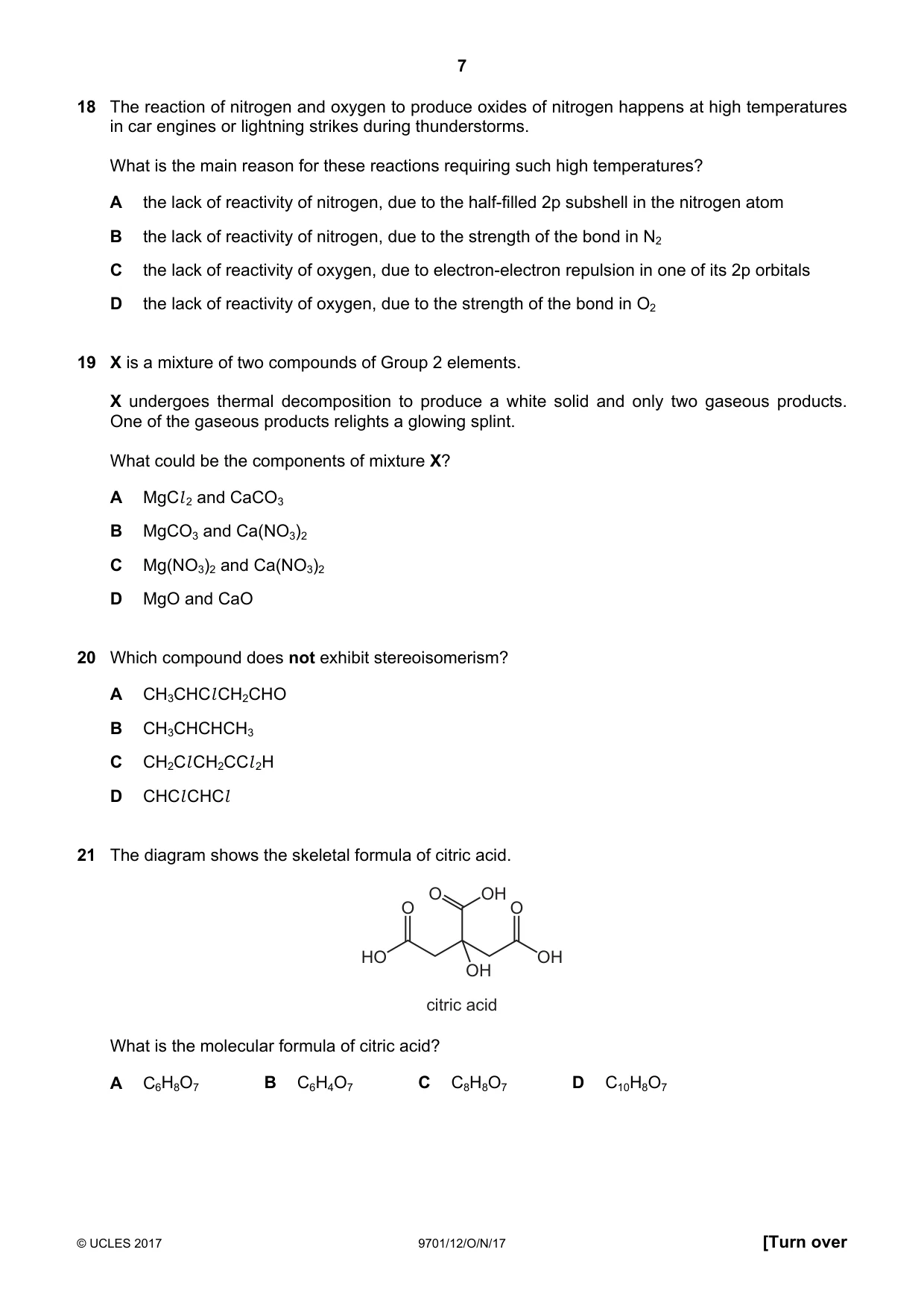 Cambridge A Level Chemistry 9701 2017 Oct/Nov Paper 1 · Variant 2 question paper, page 7 of 16
