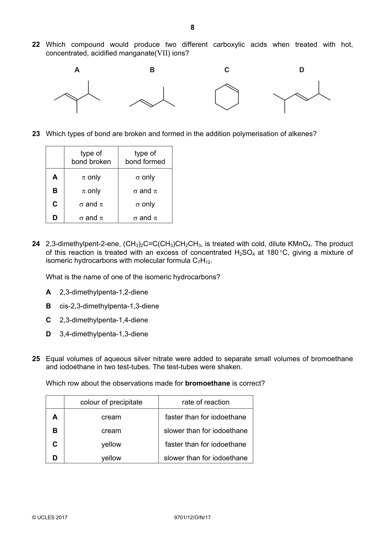 Cambridge A Level Chemistry 9701 2017 Oct/Nov Paper 1 · Variant 2 question paper, page 8 of 16