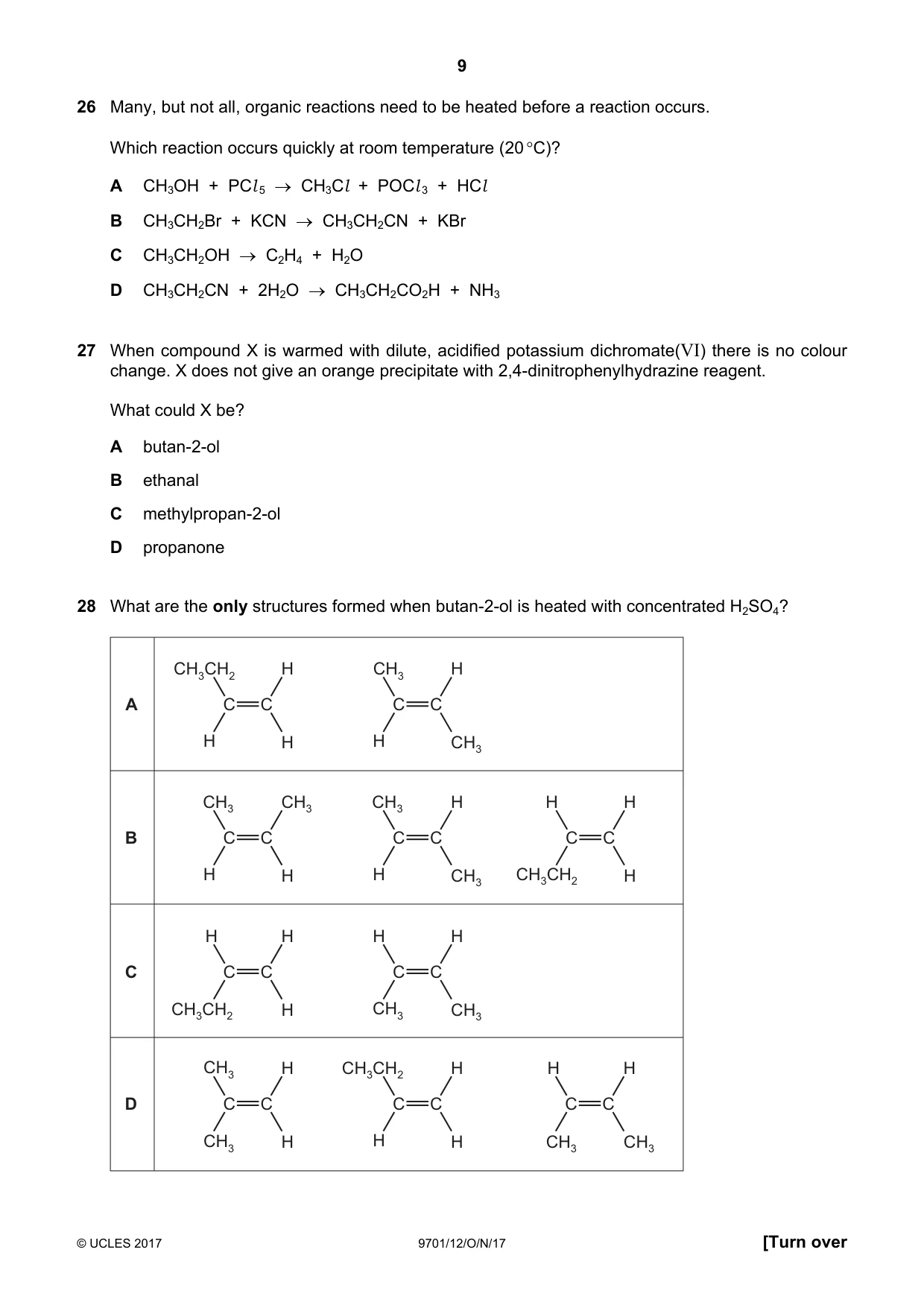 Cambridge A Level Chemistry 9701 2017 Oct/Nov Paper 1 · Variant 2 question paper, page 9 of 16