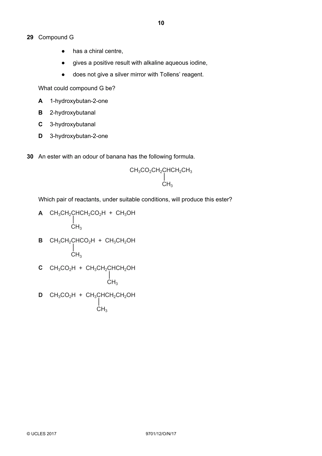 Cambridge A Level Chemistry 9701 2017 Oct/Nov Paper 1 · Variant 2 question paper, page 10 of 16
