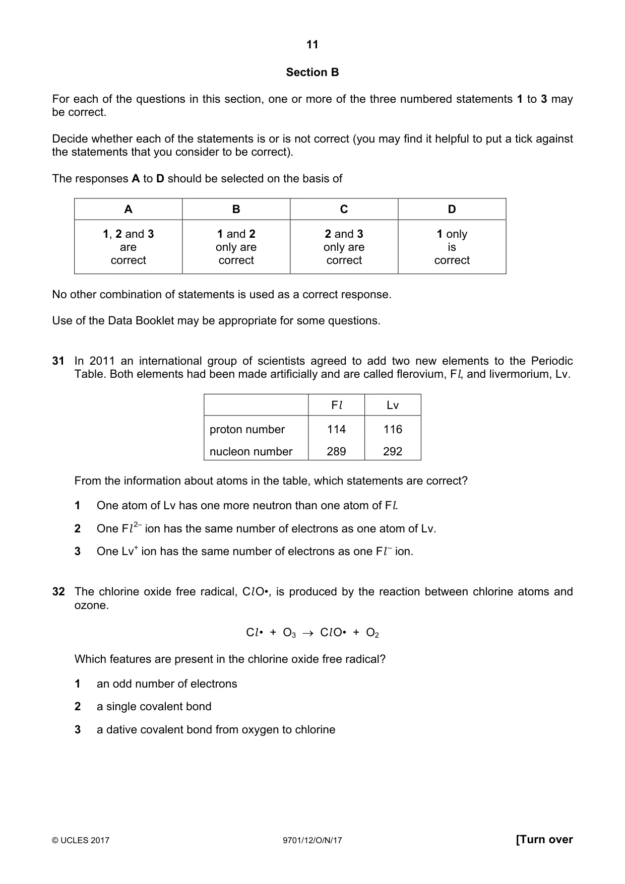 Cambridge A Level Chemistry 9701 2017 Oct/Nov Paper 1 · Variant 2 question paper, page 11 of 16