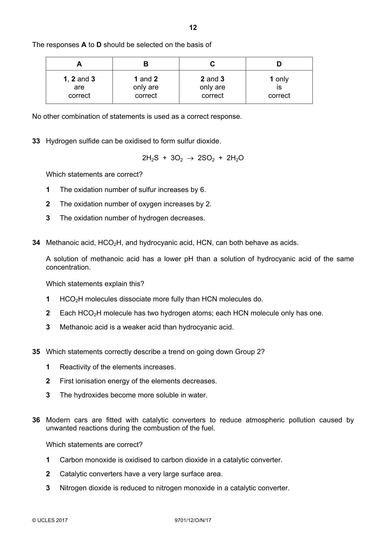 Cambridge A Level Chemistry 9701 2017 Oct/Nov Paper 1 · Variant 2 question paper, page 12 of 16