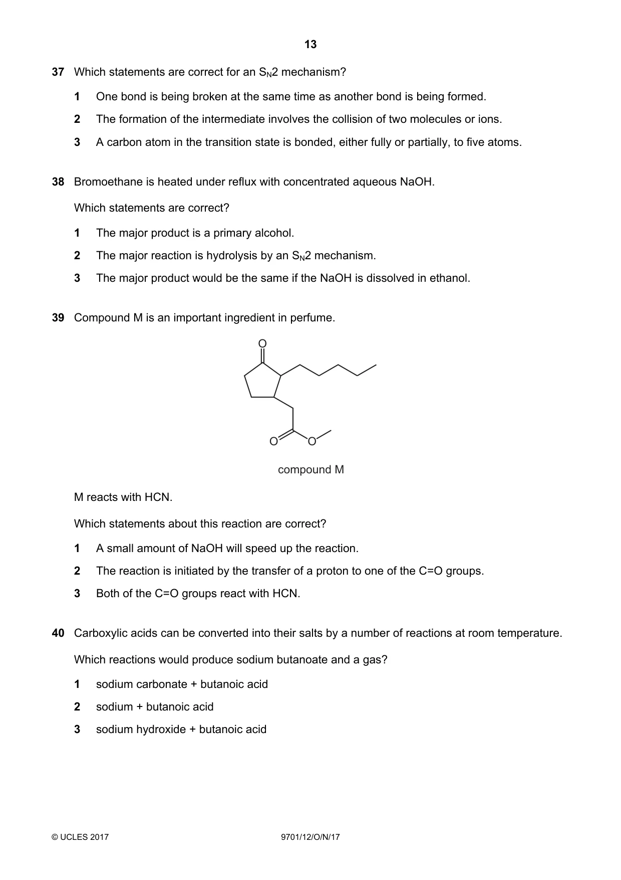 Cambridge A Level Chemistry 9701 2017 Oct/Nov Paper 1 · Variant 2 question paper, page 13 of 16
