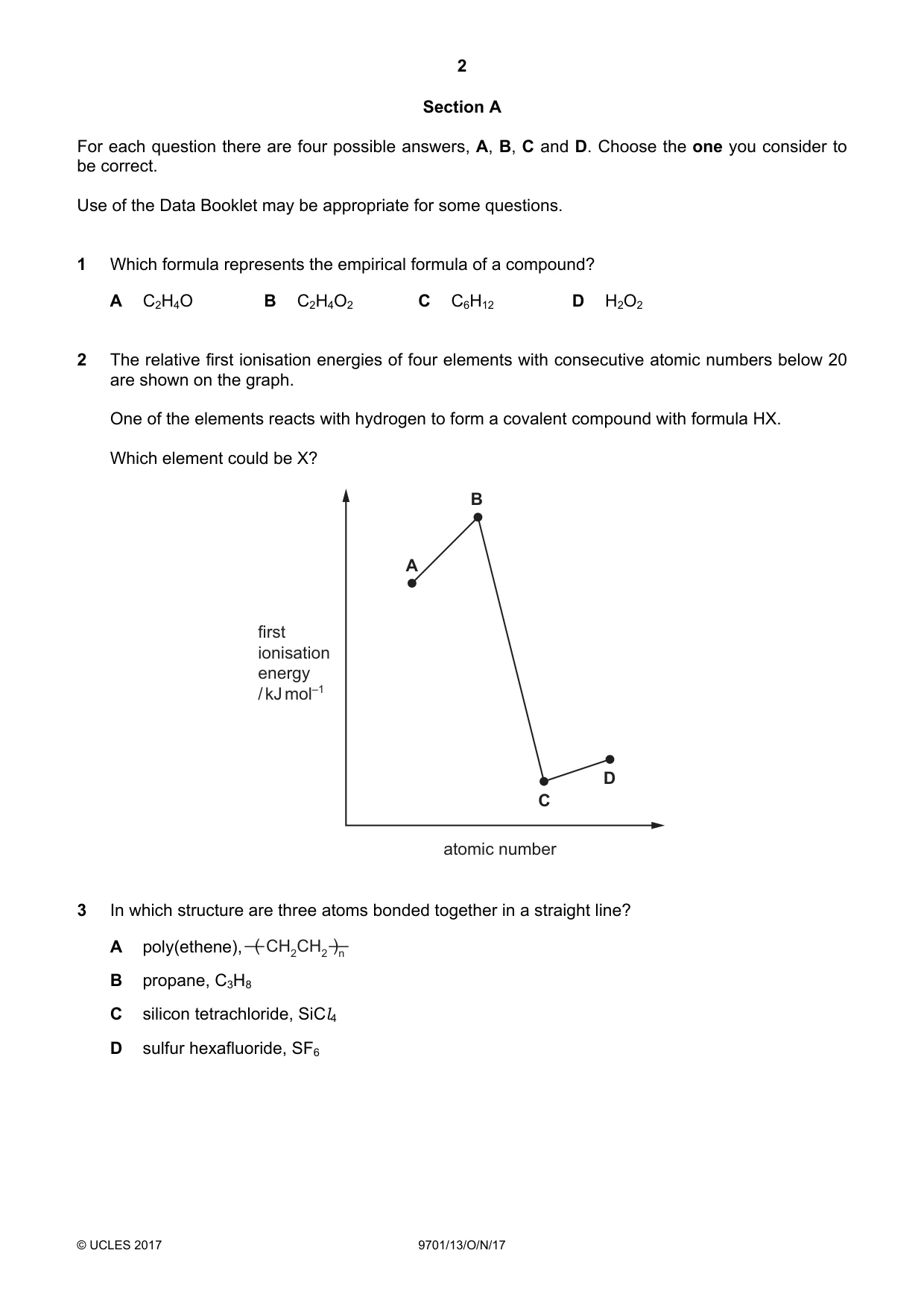 Cambridge A Level Chemistry 9701 2017 Oct/Nov Paper 1 · Variant 3 question paper, page 2 of 16