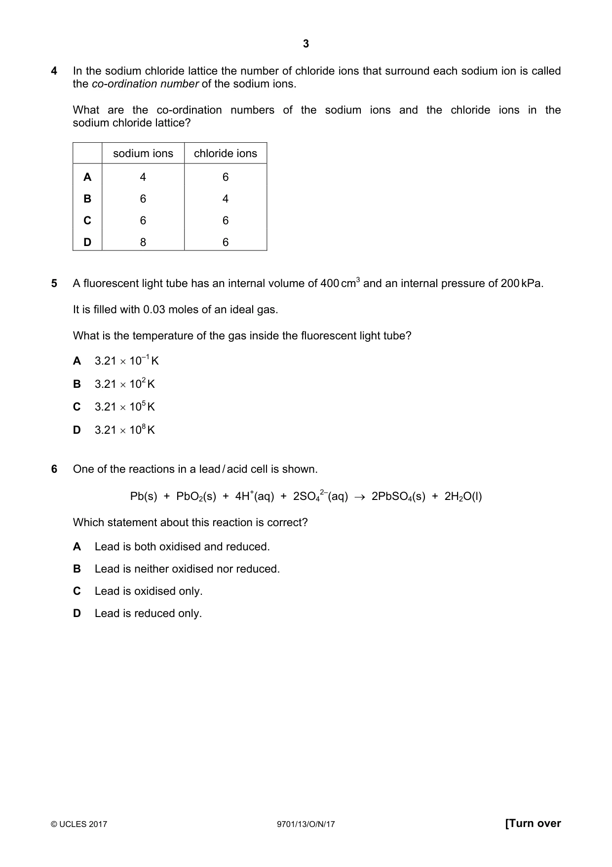 Cambridge A Level Chemistry 9701 2017 Oct/Nov Paper 1 · Variant 3 question paper, page 3 of 16