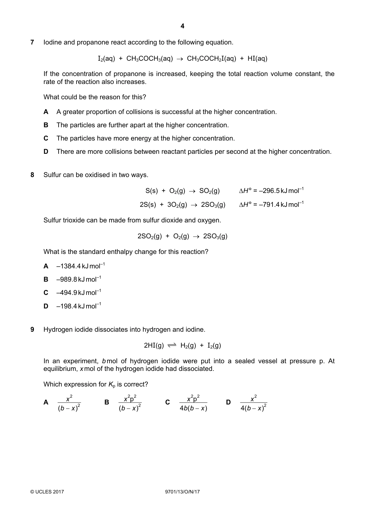 Cambridge A Level Chemistry 9701 2017 Oct/Nov Paper 1 · Variant 3 question paper, page 4 of 16