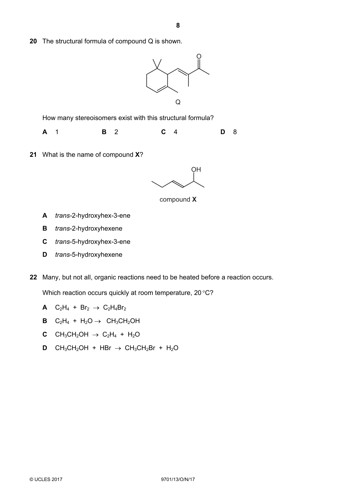 Cambridge A Level Chemistry 9701 2017 Oct/Nov Paper 1 · Variant 3 question paper, page 8 of 16