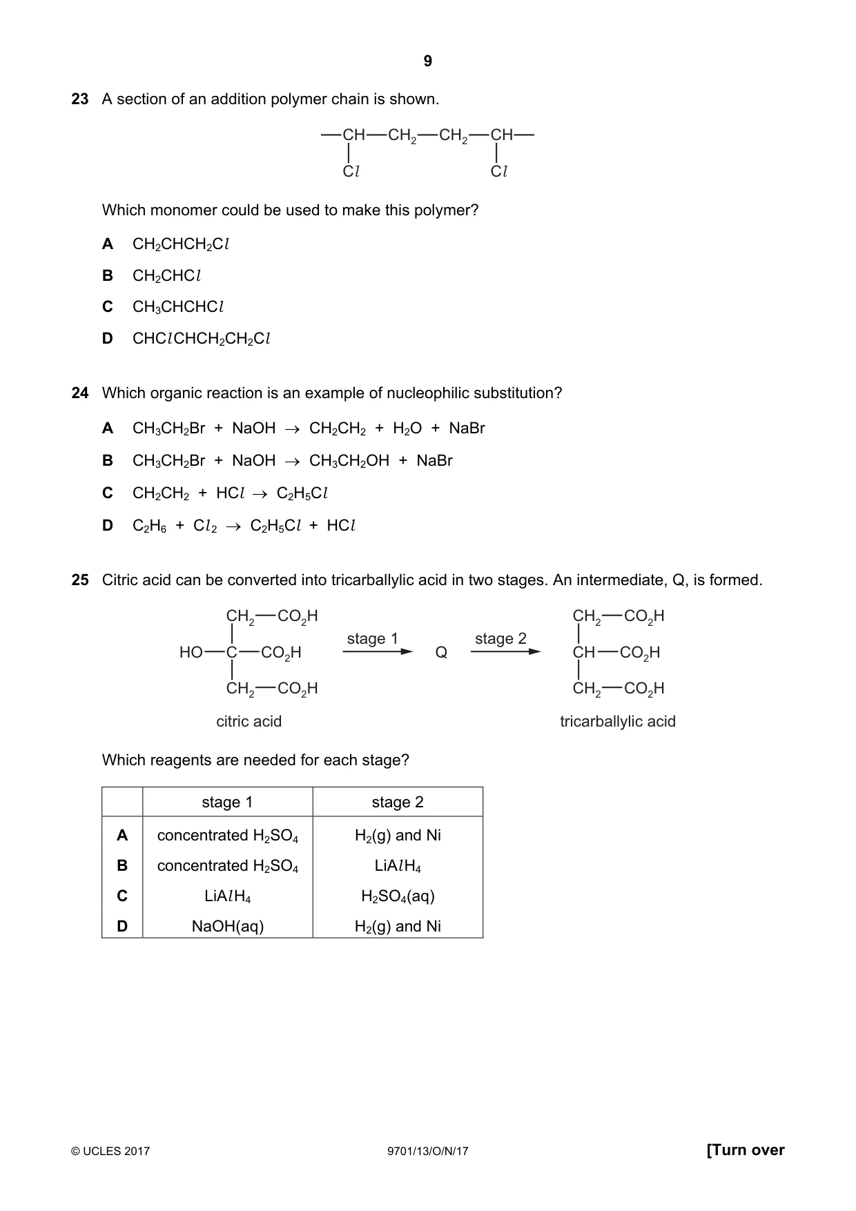 Cambridge A Level Chemistry 9701 2017 Oct/Nov Paper 1 · Variant 3 question paper, page 9 of 16