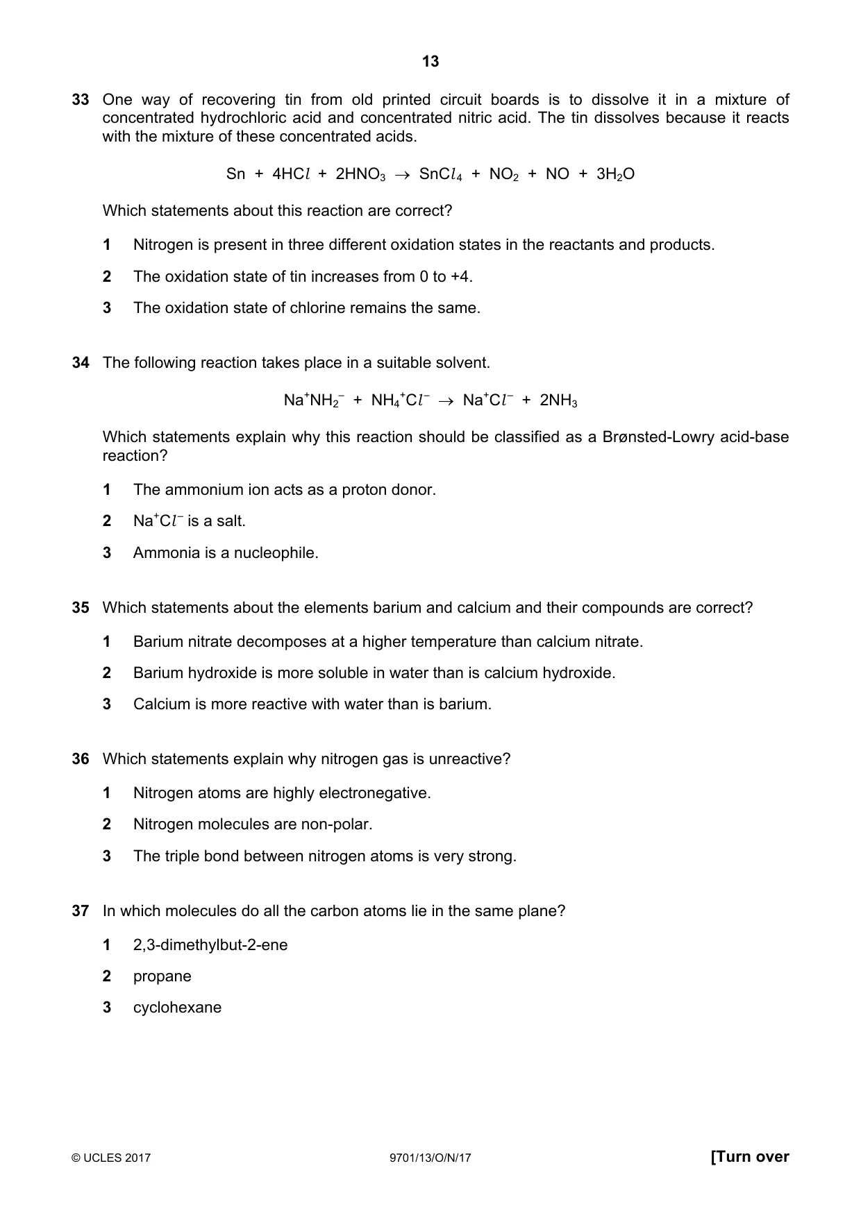 Cambridge A Level Chemistry 9701 2017 Oct/Nov Paper 1 · Variant 3 question paper, page 13 of 16