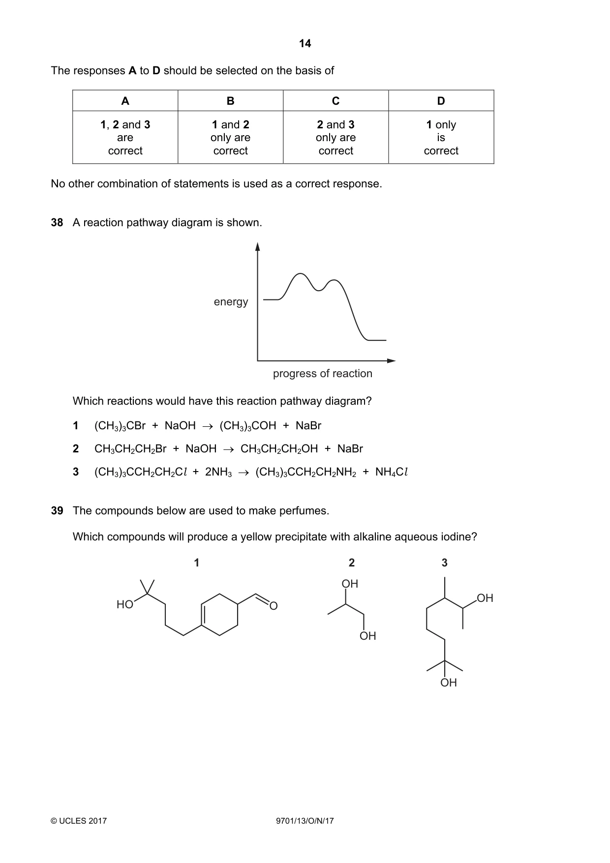 Cambridge A Level Chemistry 9701 2017 Oct/Nov Paper 1 · Variant 3 question paper, page 14 of 16