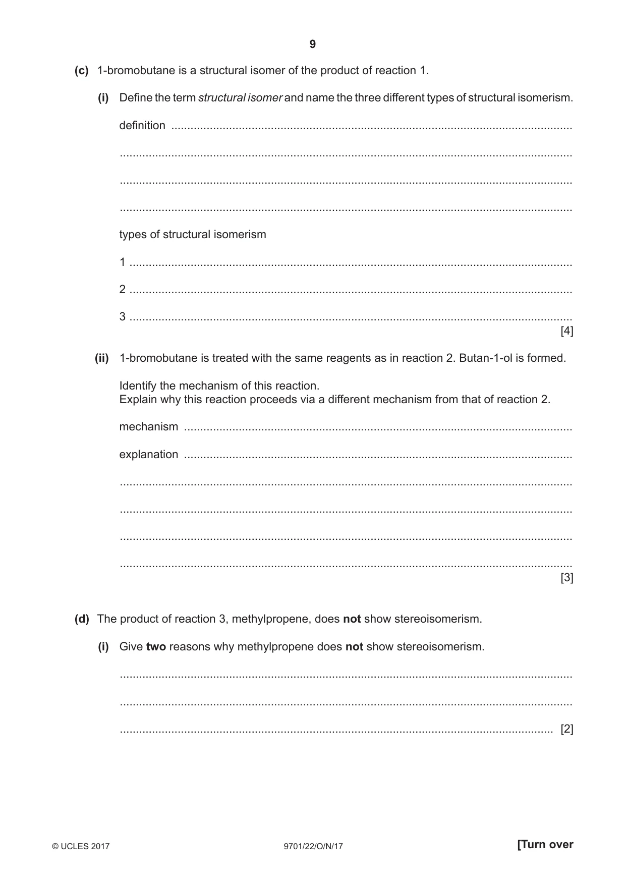 Cambridge A Level Chemistry 9701 2017 Oct/Nov Paper 2 · Variant 2 question paper, page 9 of 12