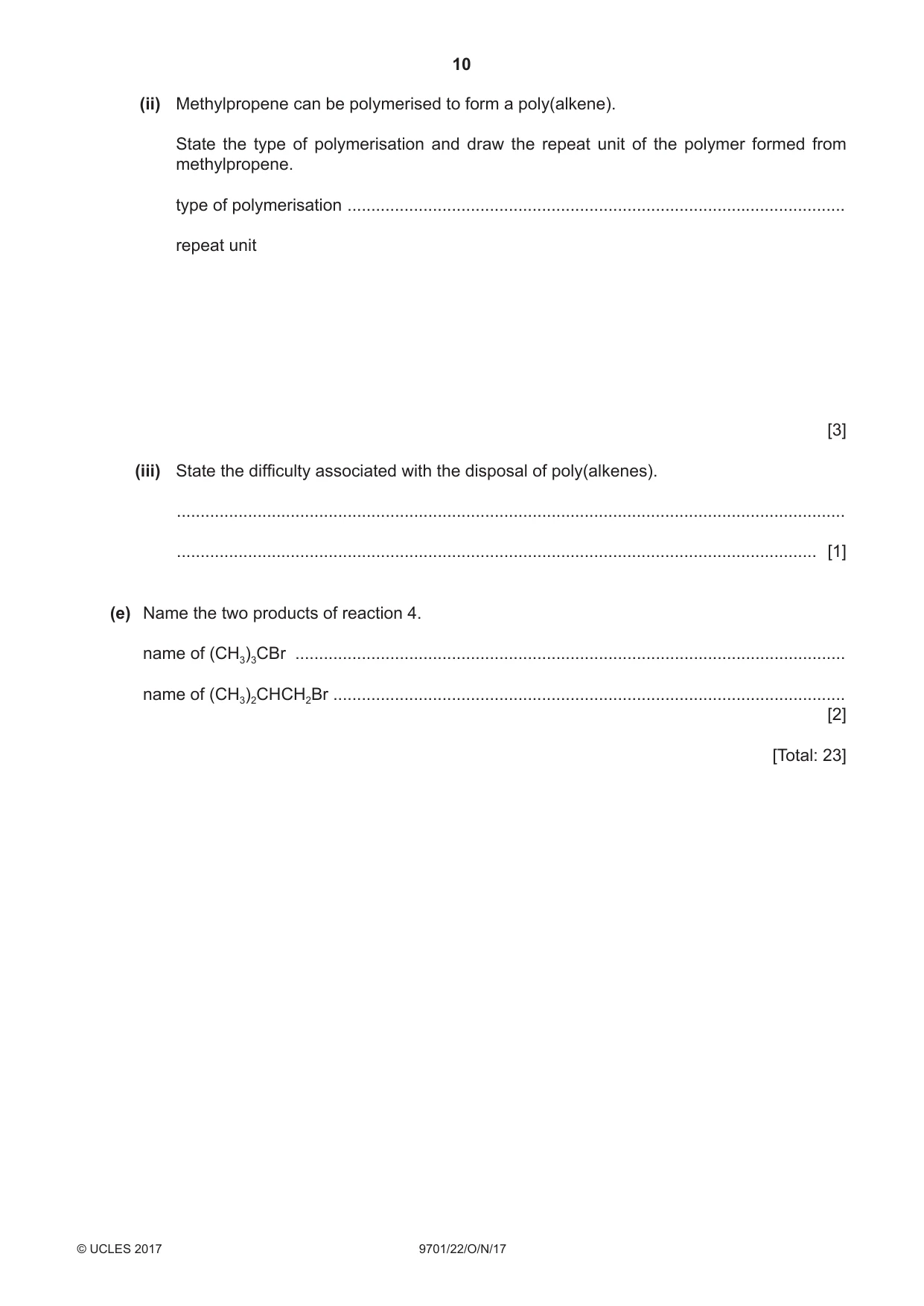 Cambridge A Level Chemistry 9701 2017 Oct/Nov Paper 2 · Variant 2 question paper, page 10 of 12
