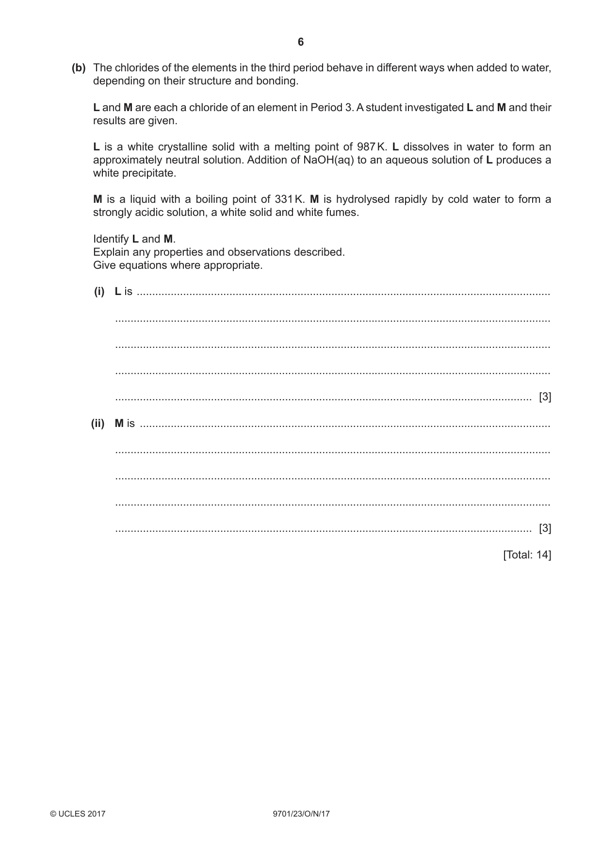 Cambridge A Level Chemistry 9701 2017 Oct/Nov Paper 2 · Variant 3 question paper, page 6 of 12