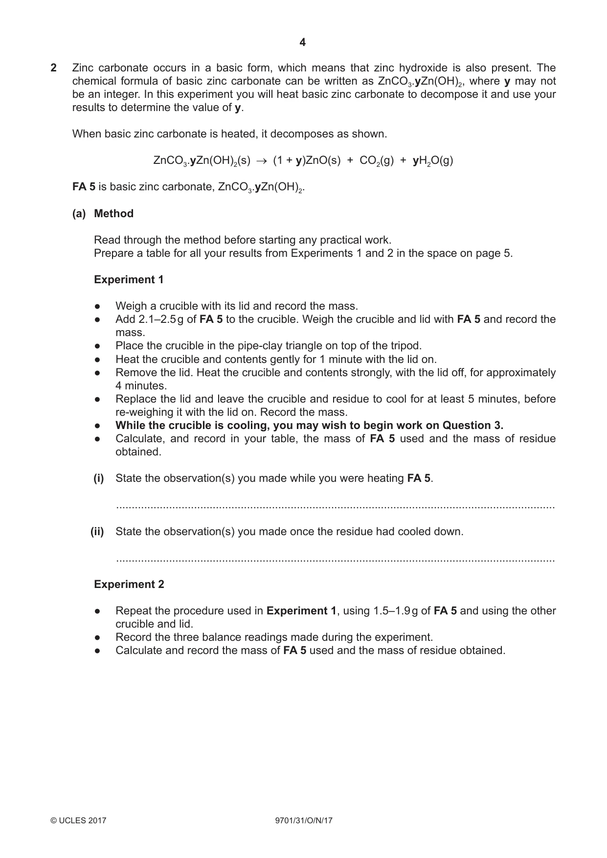 Cambridge A Level Chemistry 9701 2017 Oct/Nov Paper 3 · Variant 1 question paper, page 4 of 12