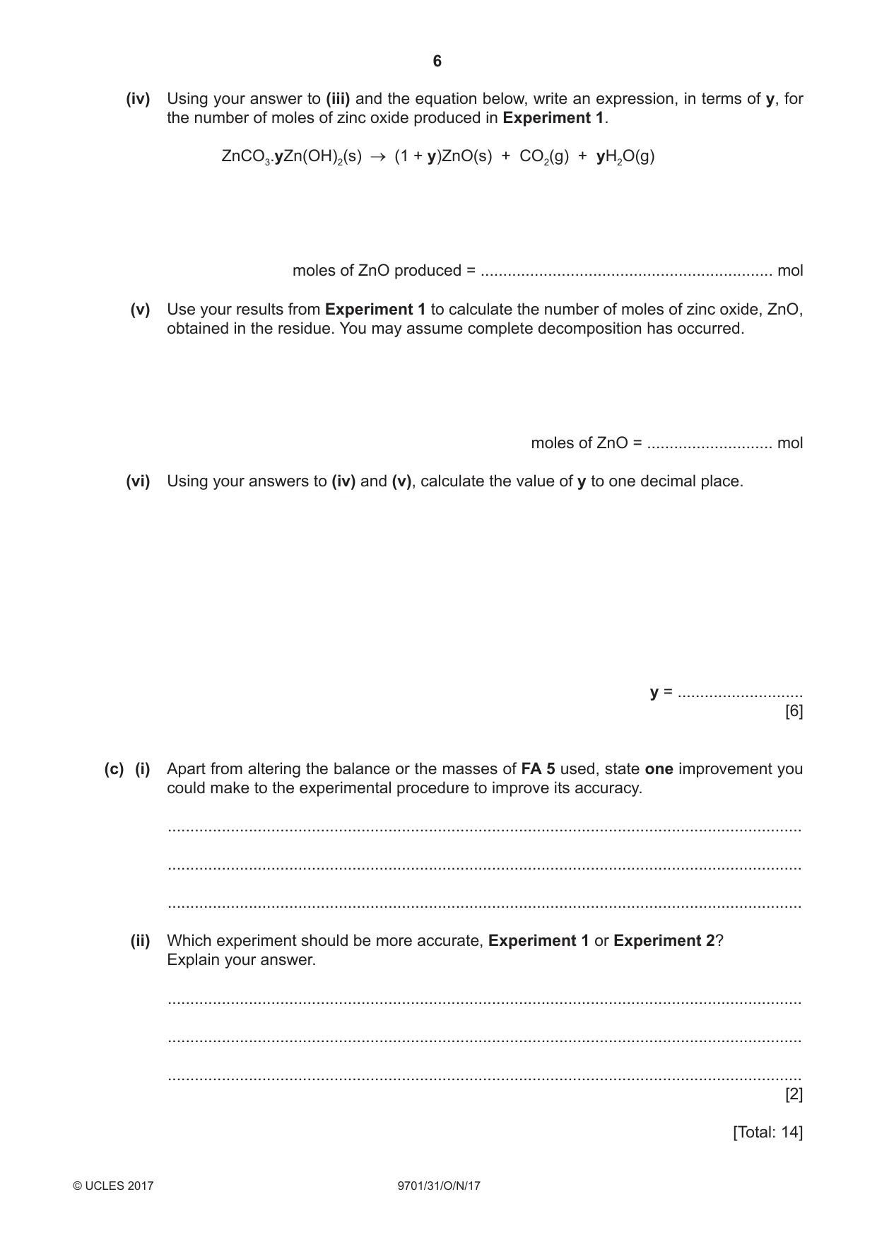 Cambridge A Level Chemistry 9701 2017 Oct/Nov Paper 3 · Variant 1 question paper, page 6 of 12