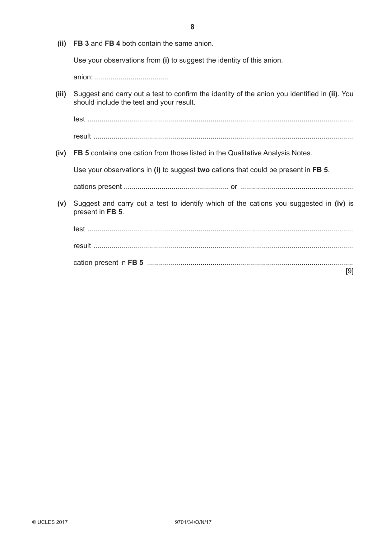 Cambridge A Level Chemistry 9701 2017 Oct/Nov Paper 3 · Variant 4 question paper, page 8 of 12