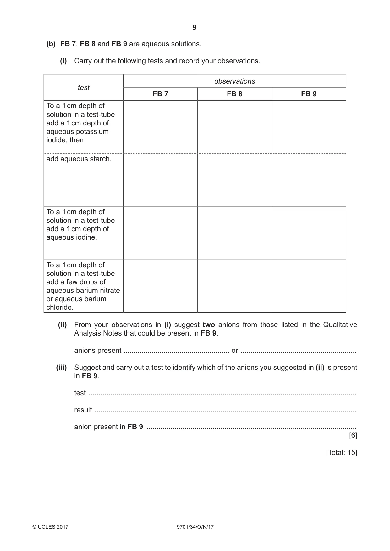 Cambridge A Level Chemistry 9701 2017 Oct/Nov Paper 3 · Variant 4 question paper, page 9 of 12