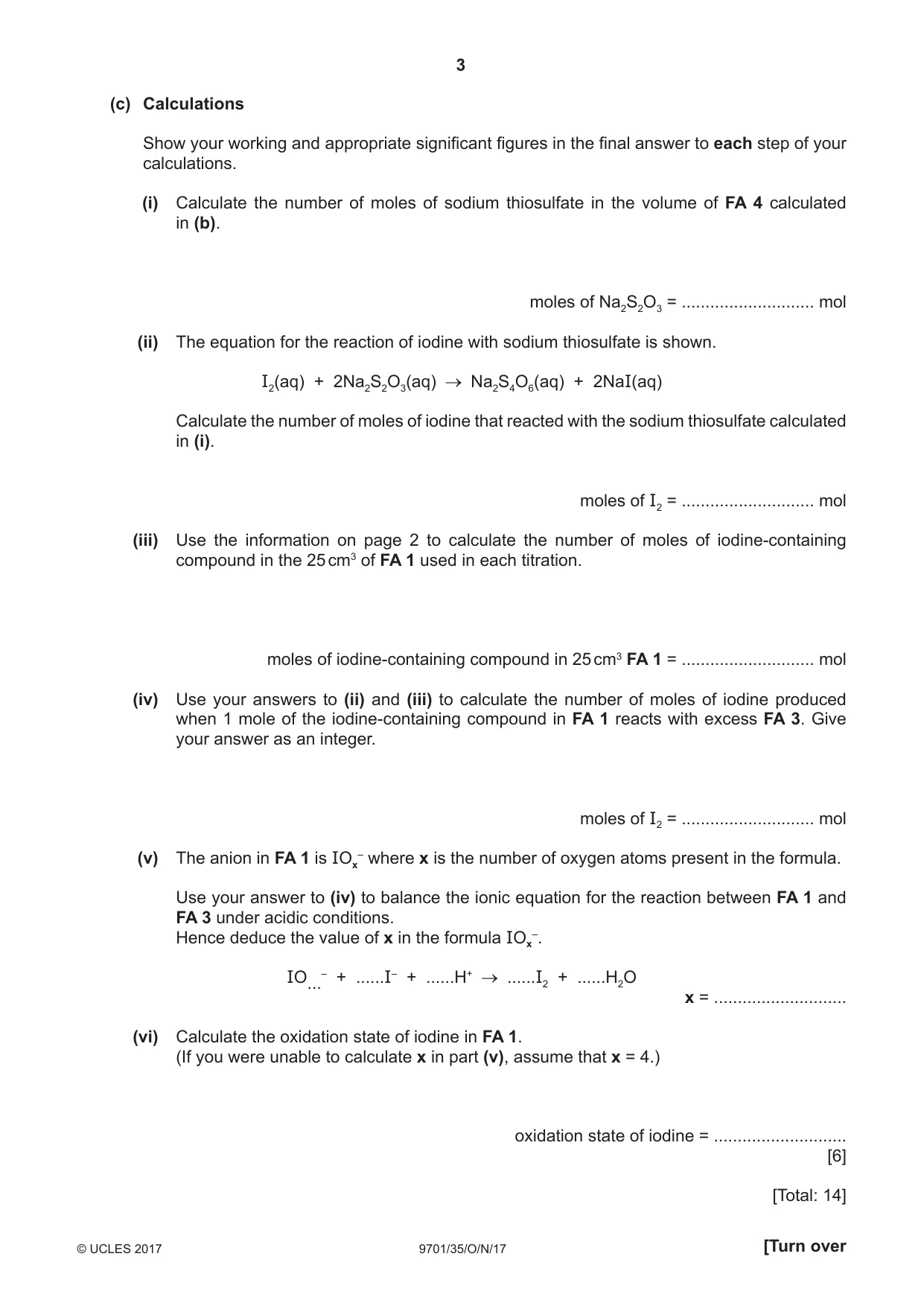 Cambridge A Level Chemistry 9701 2017 Oct/Nov Paper 3 · Variant 5 question paper, page 3 of 12