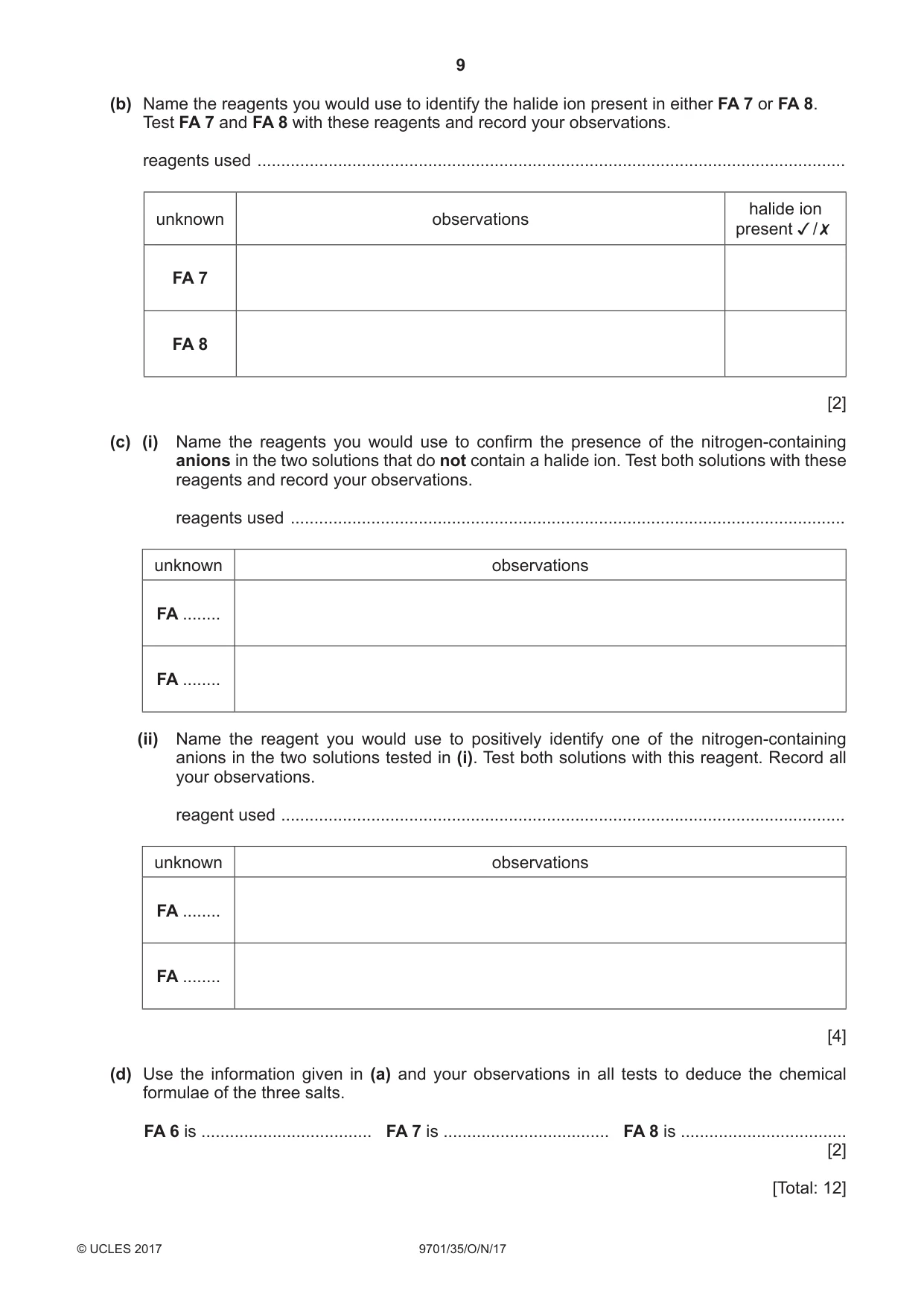 Cambridge A Level Chemistry 9701 2017 Oct/Nov Paper 3 · Variant 5 question paper, page 9 of 12