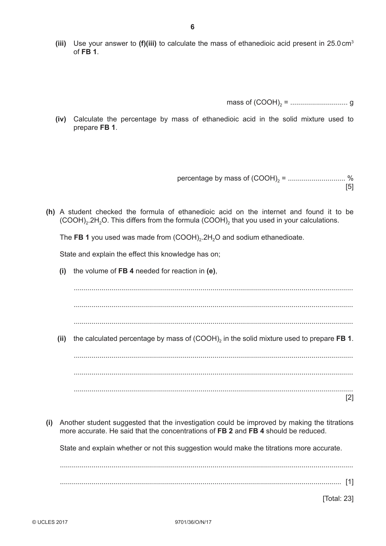 Cambridge A Level Chemistry 9701 2017 Oct/Nov Paper 3 · Variant 6 question paper, page 6 of 12
