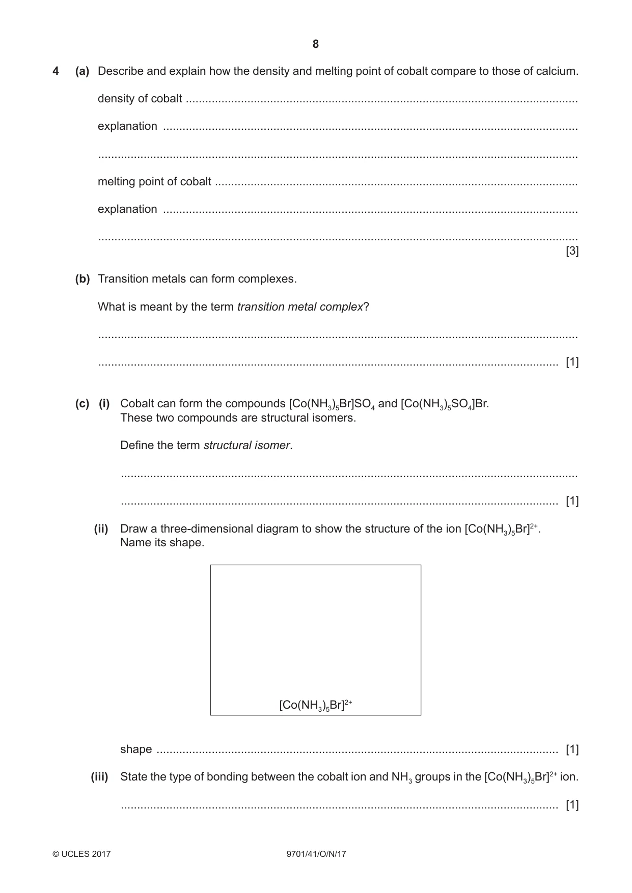 Cambridge A Level Chemistry 9701 2017 Oct/Nov Paper 4 · Variant 1 question paper, page 8 of 20