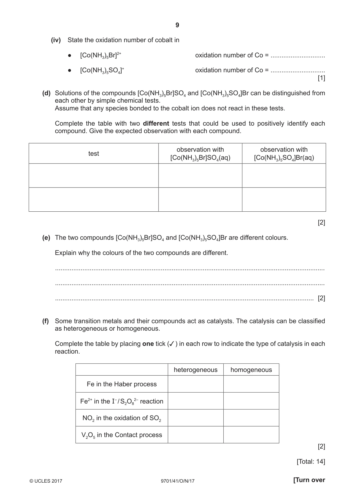 Cambridge A Level Chemistry 9701 2017 Oct/Nov Paper 4 · Variant 1 question paper, page 9 of 20