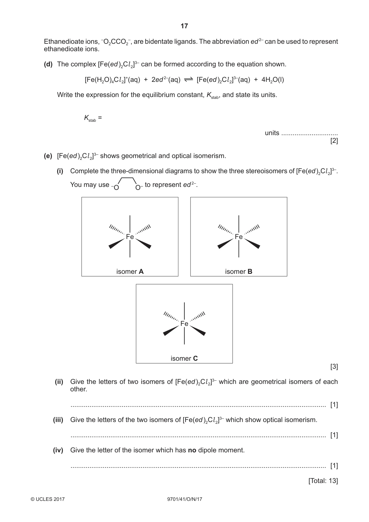 Cambridge A Level Chemistry 9701 2017 Oct/Nov Paper 4 · Variant 1 question paper, page 17 of 20