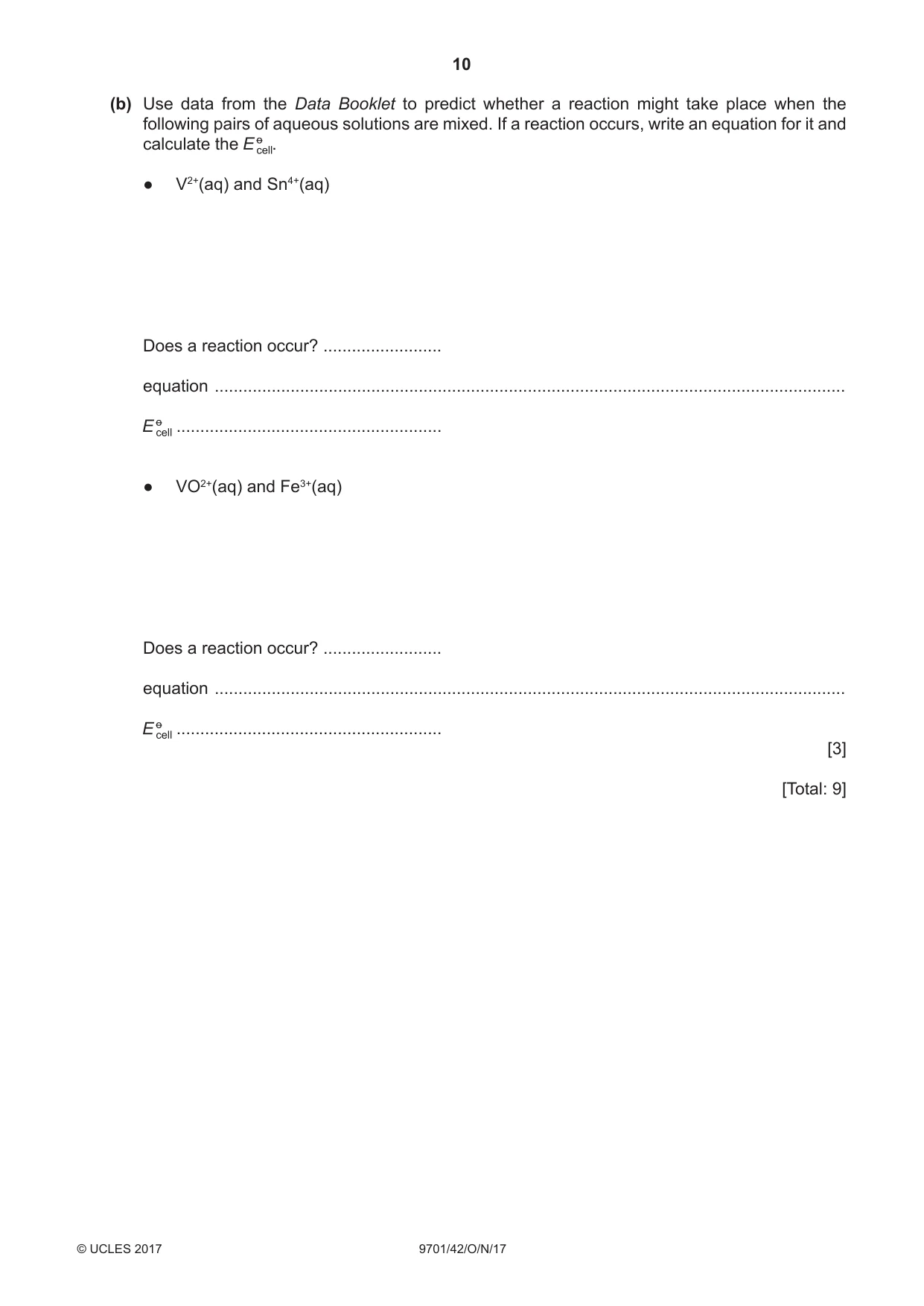 Cambridge A Level Chemistry 9701 2017 Oct/Nov Paper 4 · Variant 2 question paper, page 10 of 20