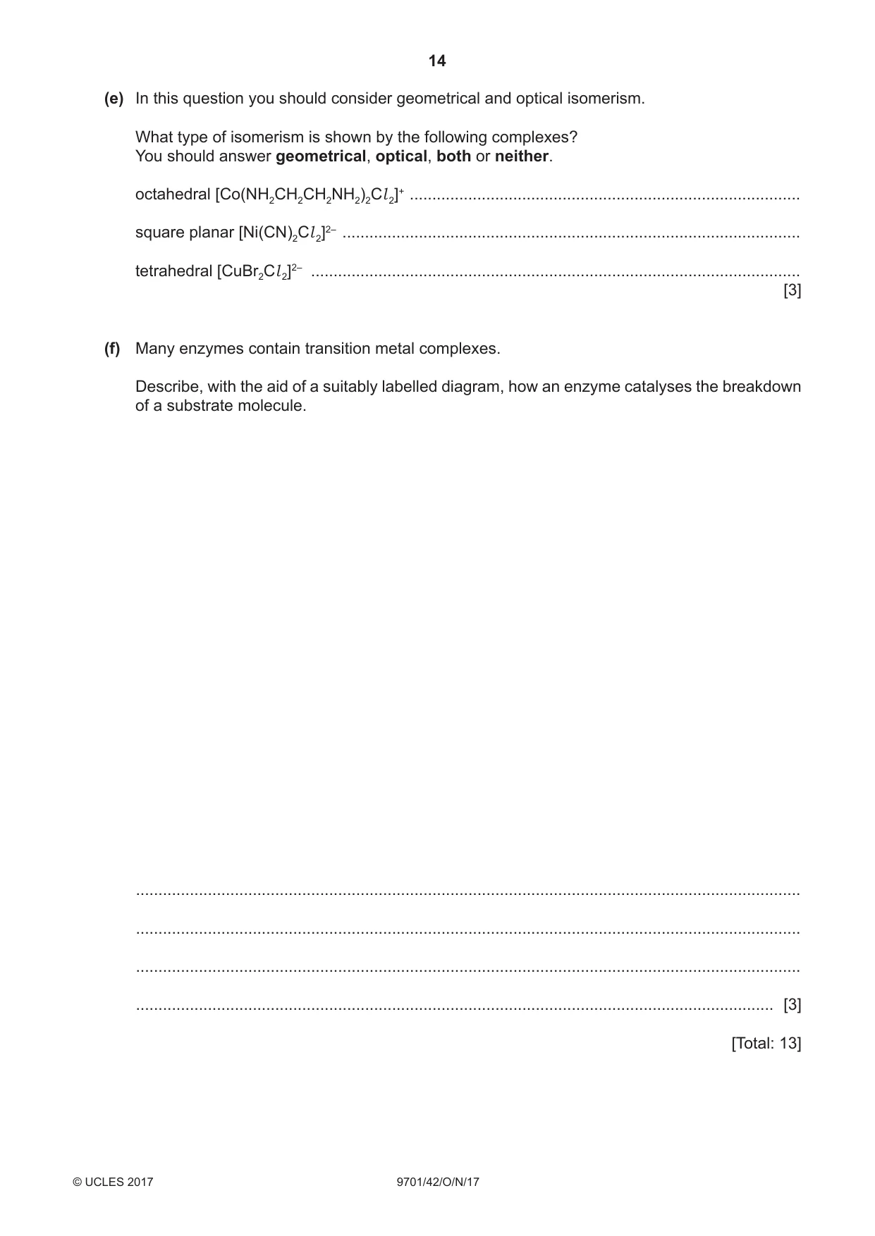 Cambridge A Level Chemistry 9701 2017 Oct/Nov Paper 4 · Variant 2 question paper, page 14 of 20