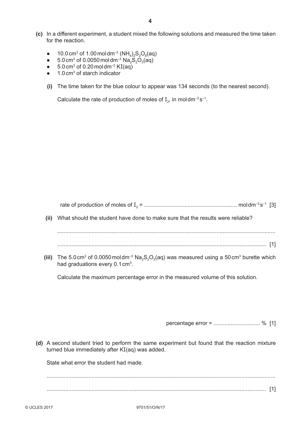 Cambridge A Level Chemistry 9701 2017 Oct/Nov Paper 5 · Variant 1 question paper, page 4 of 12