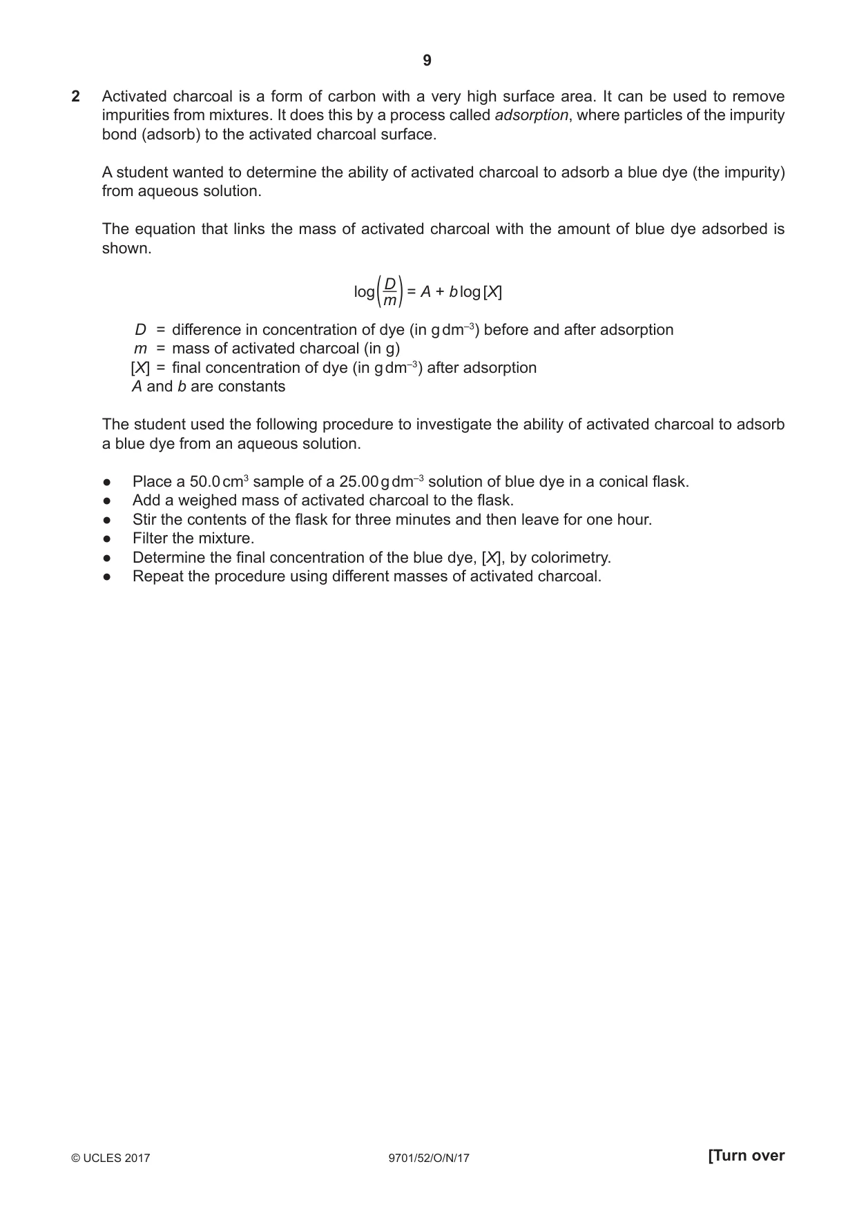 Cambridge A Level Chemistry 9701 2017 Oct/Nov Paper 5 · Variant 2 question paper, page 9 of 12