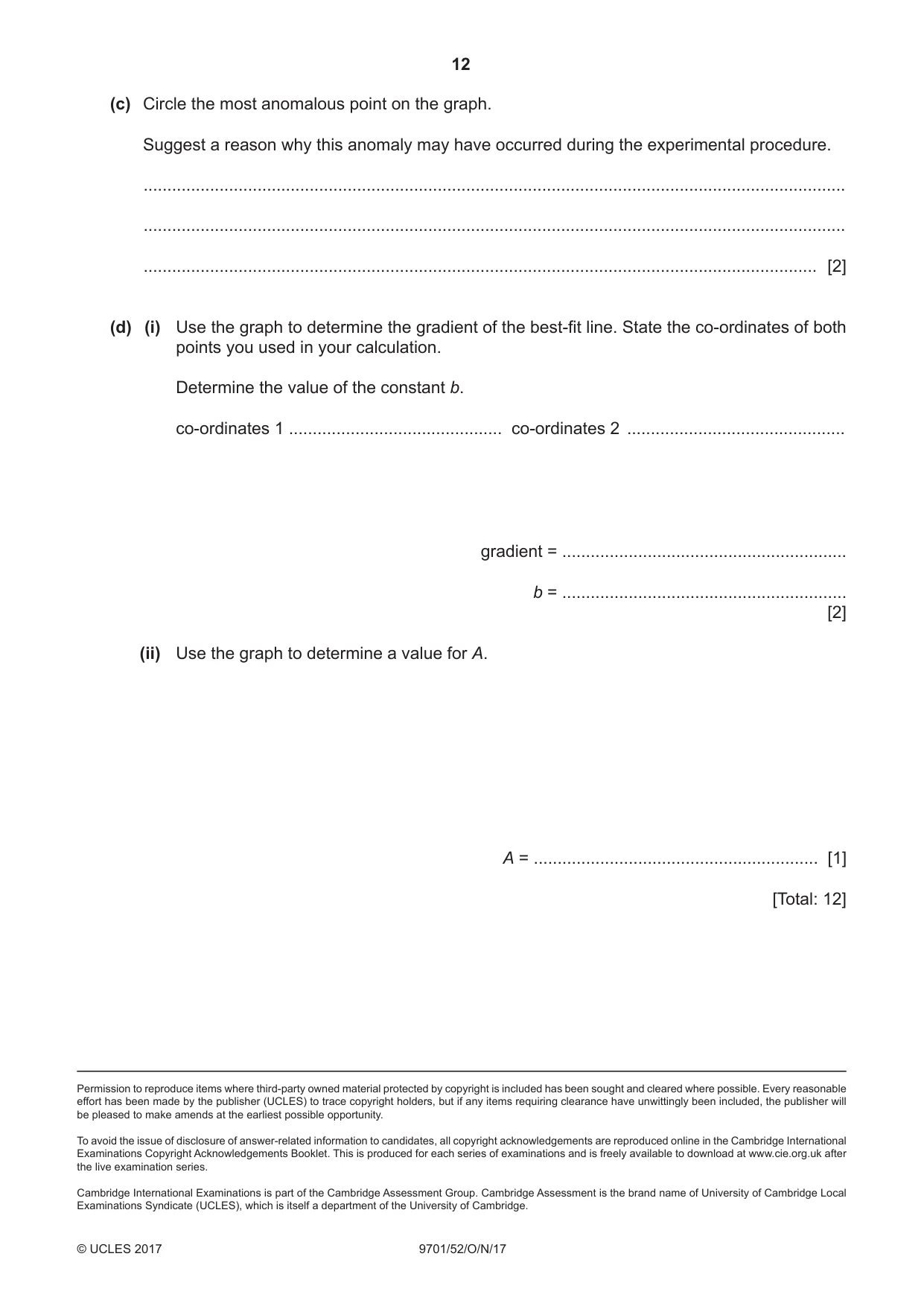Cambridge A Level Chemistry 9701 2017 Oct/Nov Paper 5 · Variant 2 question paper, page 12 of 12