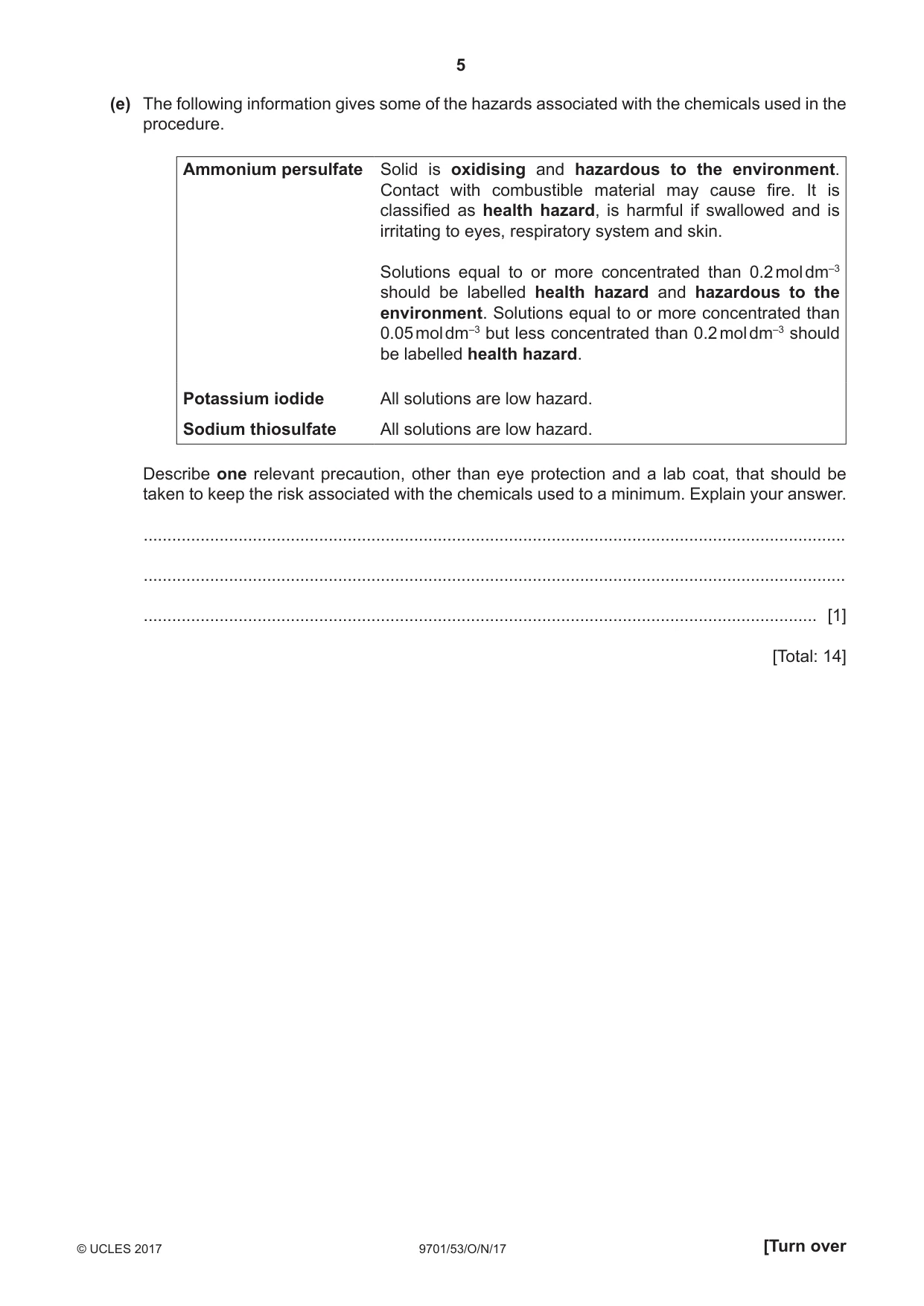Cambridge A Level Chemistry 9701 2017 Oct/Nov Paper 5 · Variant 3 question paper, page 5 of 12