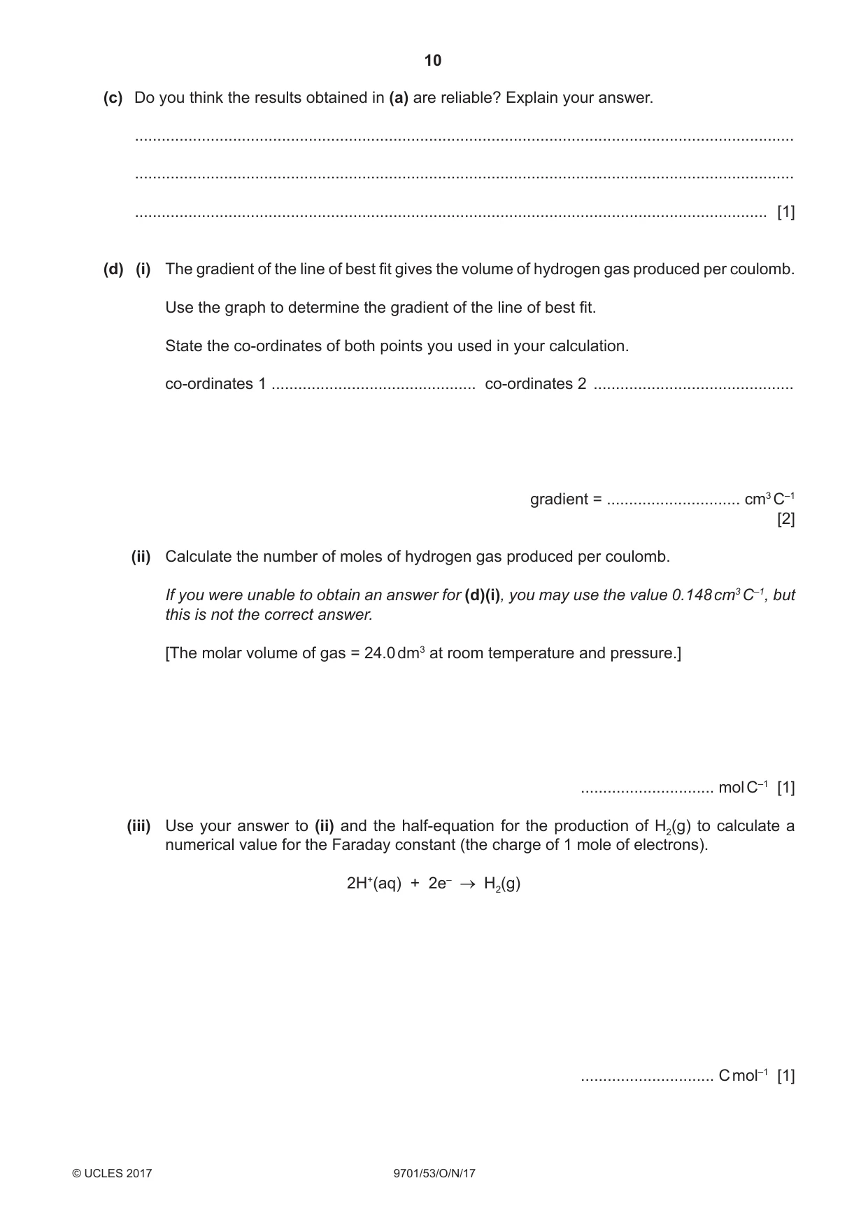 Cambridge A Level Chemistry 9701 2017 Oct/Nov Paper 5 · Variant 3 question paper, page 10 of 12