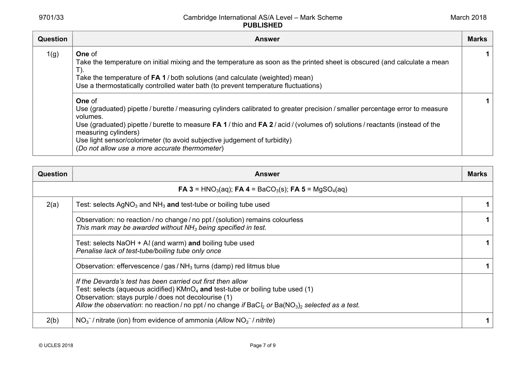 Mark scheme, page 7 of 9