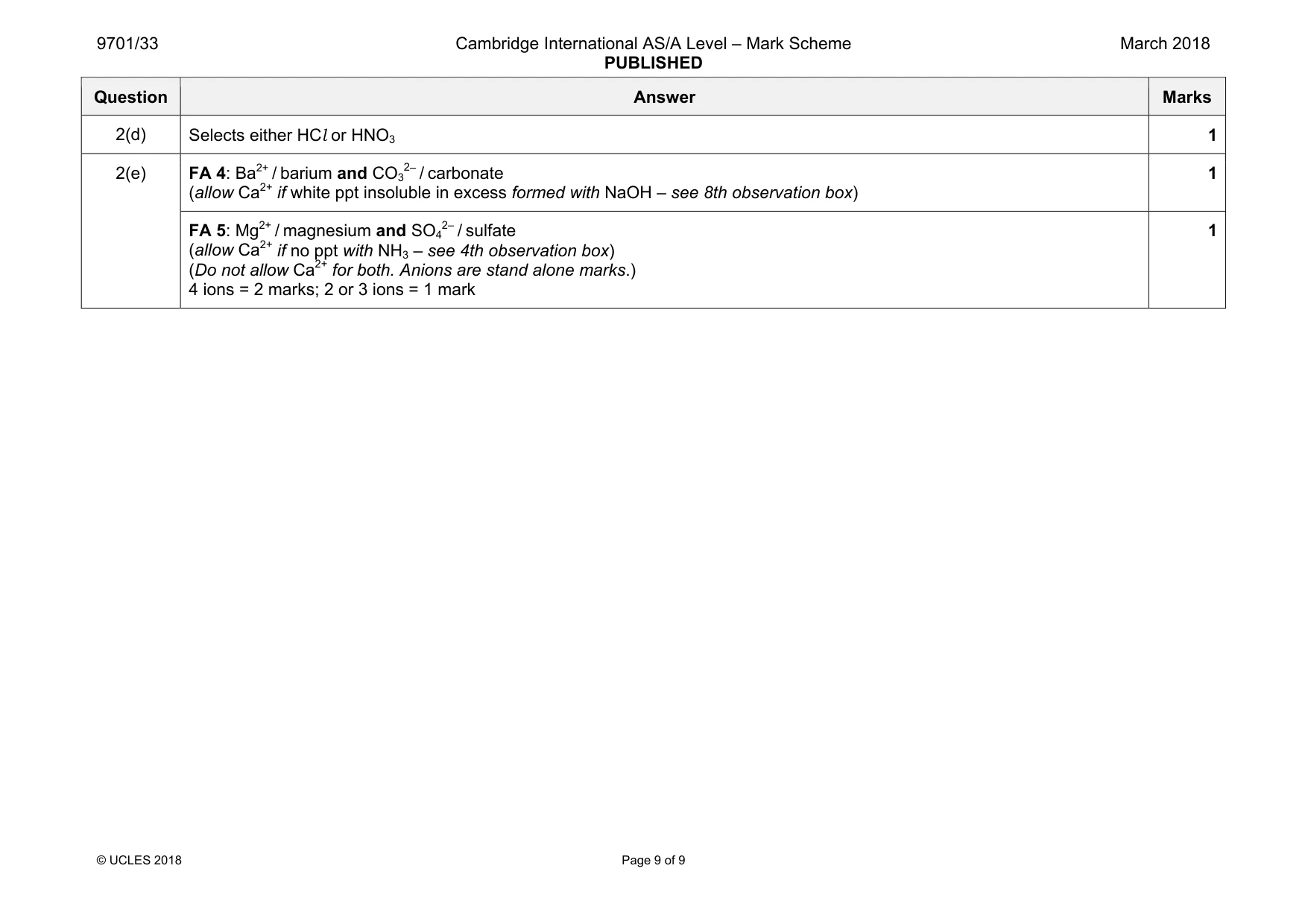 Mark scheme, page 9 of 9