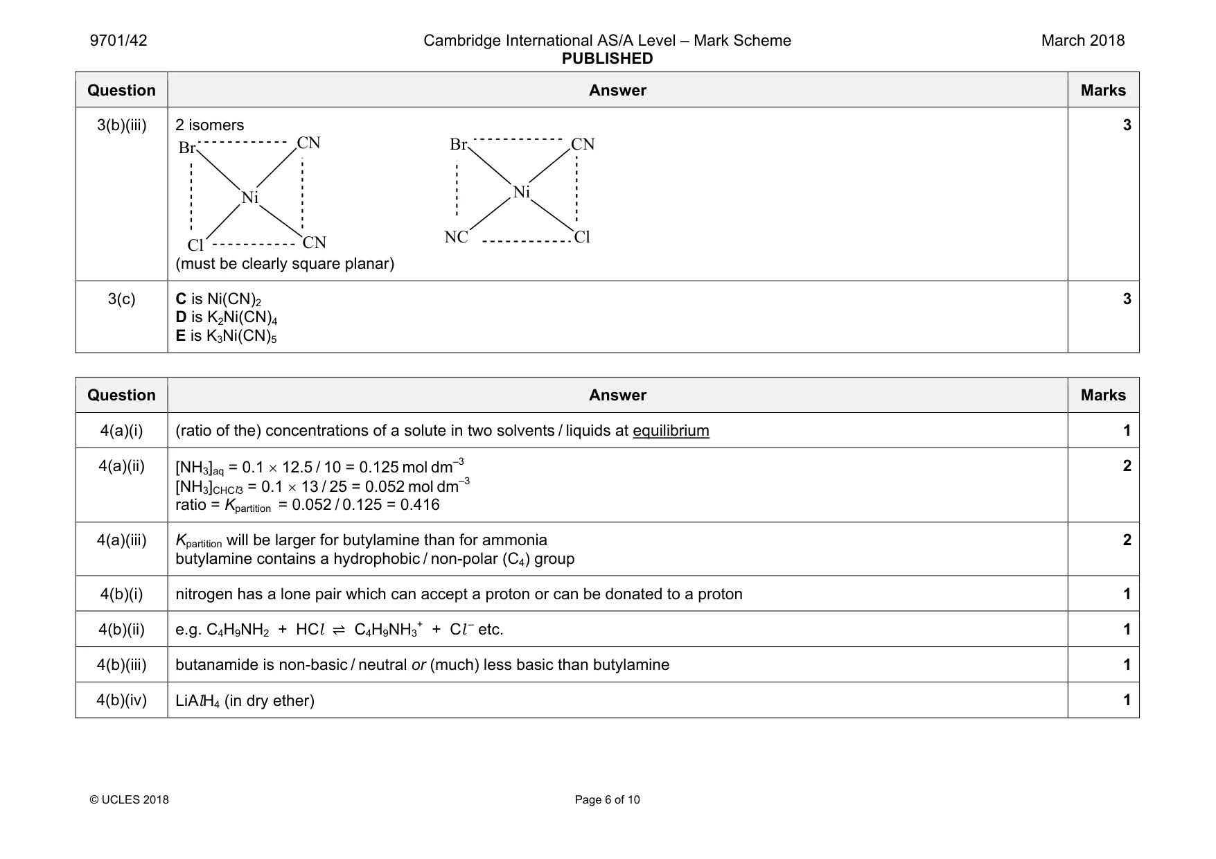 Mark scheme, page 6 of 10
