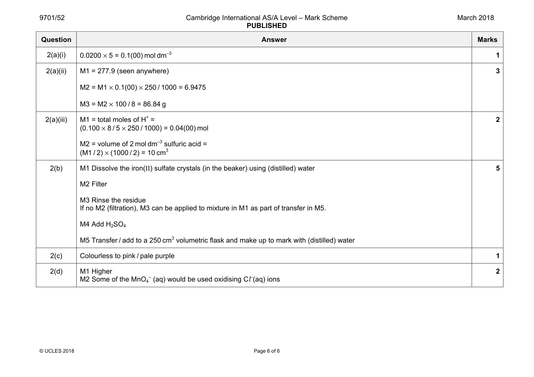 Mark scheme, page 6 of 6