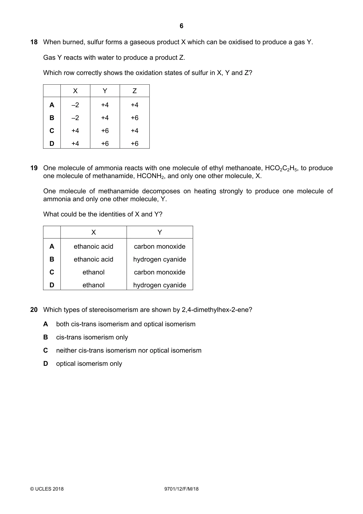 Cambridge A Level Chemistry 9701 2018 Feb/March Paper 1 · Variant 2 question paper, page 6 of 12